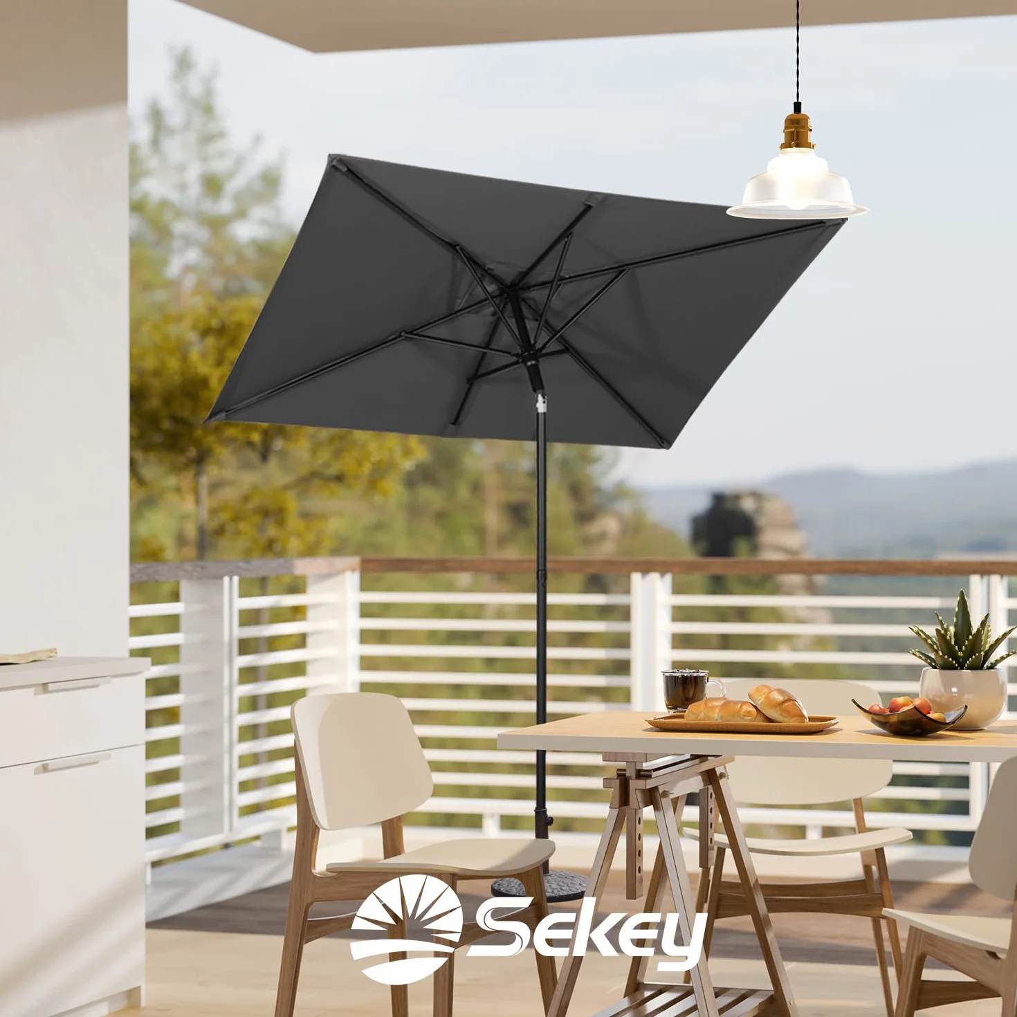 Sekey® Parasol przeciwsłoneczny na balkon, taras i do ogrodu, odporny na wiatr, przechylany, szary, UPF 50+, prostokątny, 180 x 130 cm