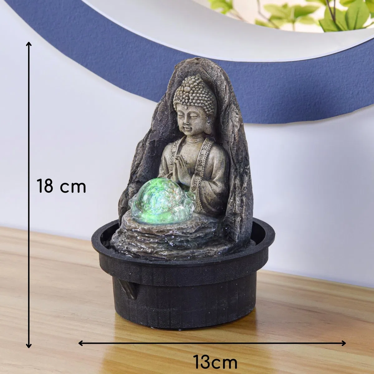 Fontaine Frieden – relaksująca fontanna wewnętrzna Zen Budda ze światłem LED – zamknięty i brązowy obieg – wys. 18 cm – Zen'light, żółta