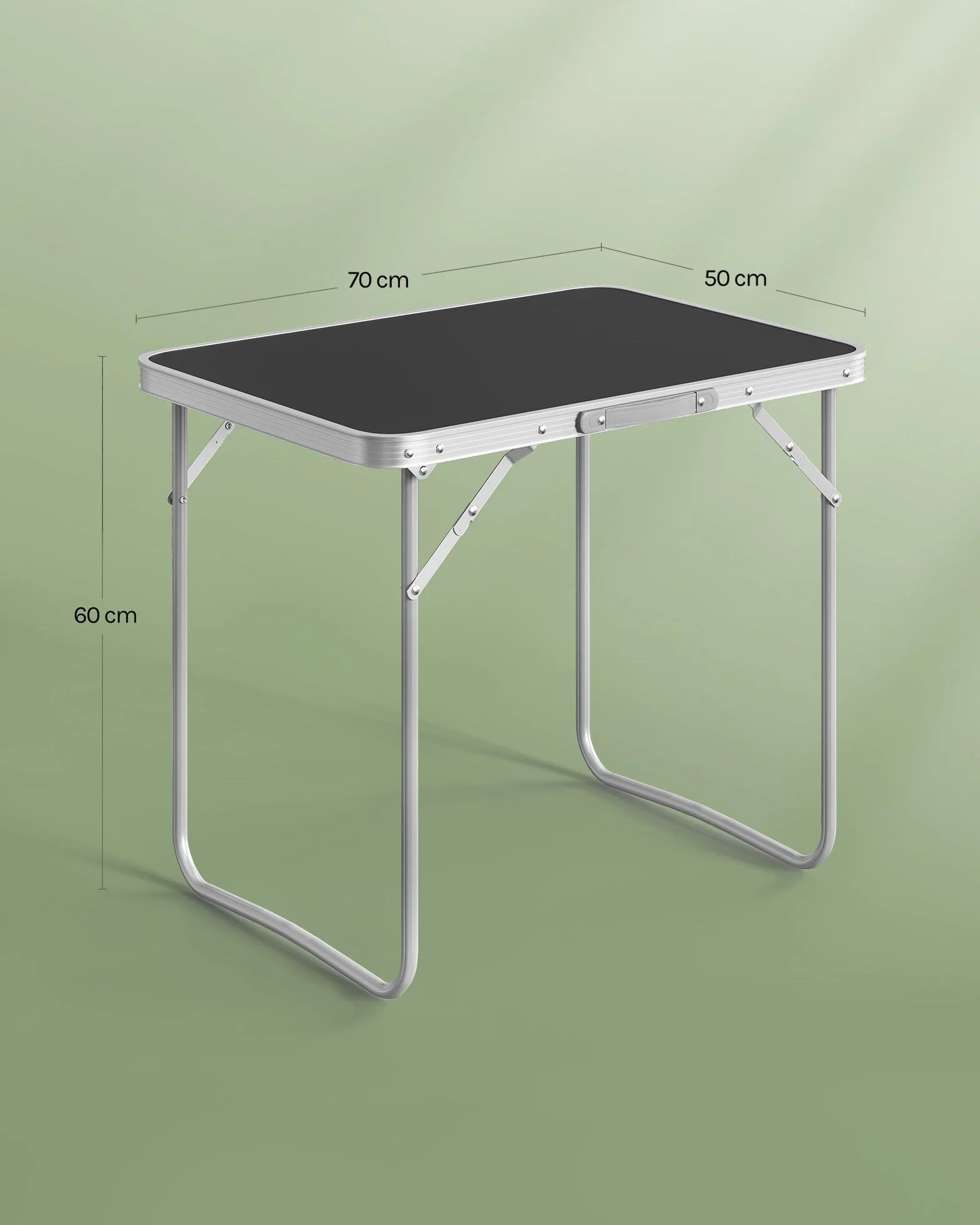Woltu składany stół kempingowy, stół podróżny z uchwytem, 70 x 50 x 60 cm (dł. x szer. x wys.), składany, stół ogrodowy z aluminium i płyty MDF, na piknik, plażę, na świeże powietrze, czarny,