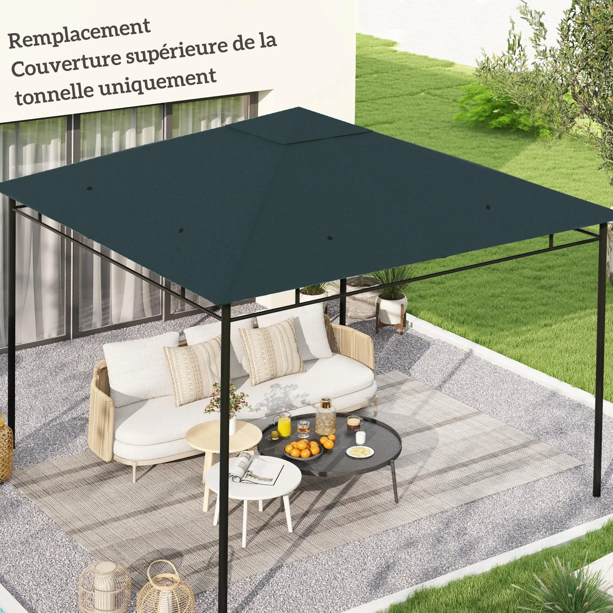 Outsunny Zapasowe płótno do pawilonu Namiot wymienny na dach altanka ogrodowa tkanina poliestrowa o wysokiej gęstości 180 g/m² Anty-UV 3 x 3 m Szary