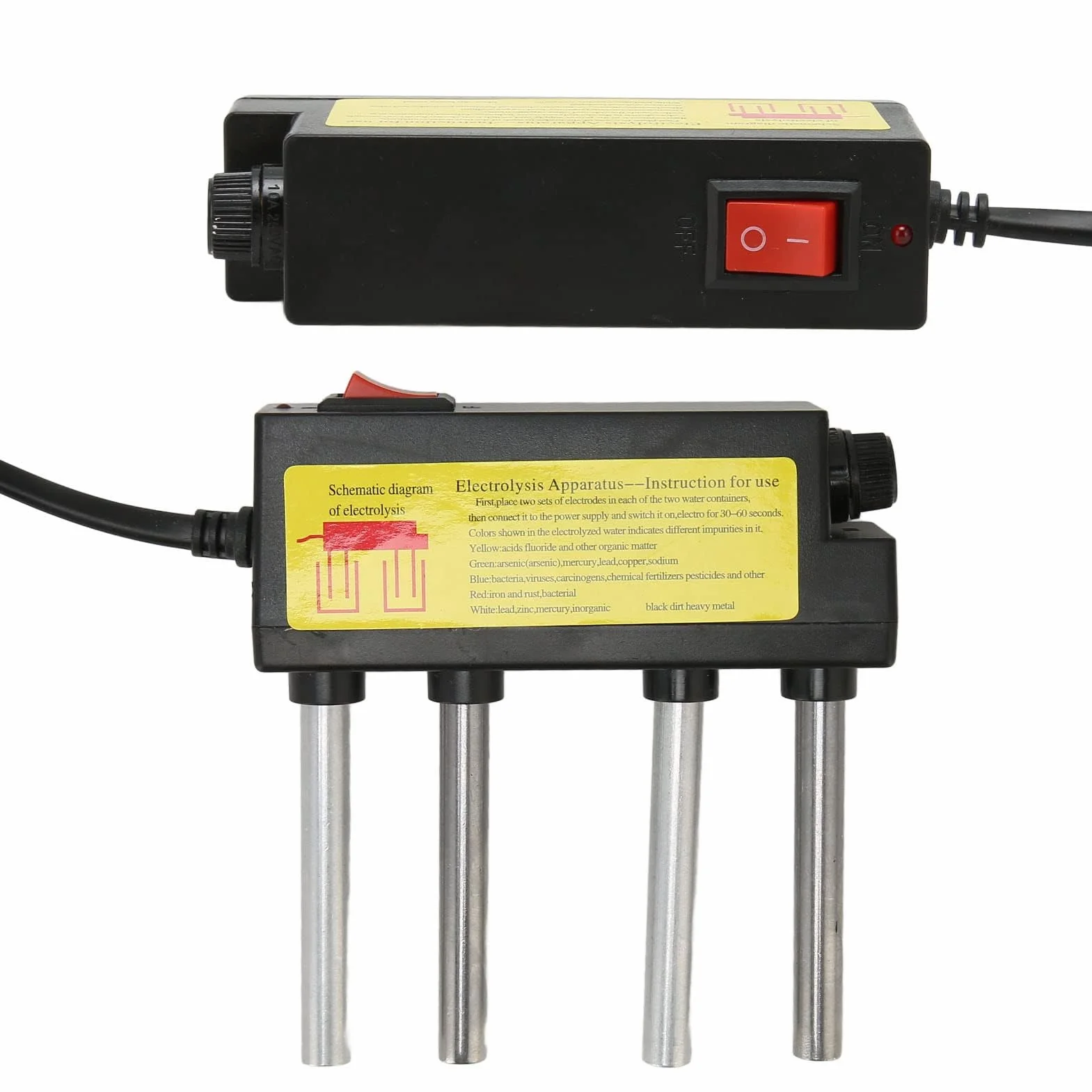 Ejoyous elektrolizator wodny, test elektrolizy z bezpiecznikiem szczelnym, 4 metalowe pręty testowe, cyfrowy tester wody (wtyczka UE)