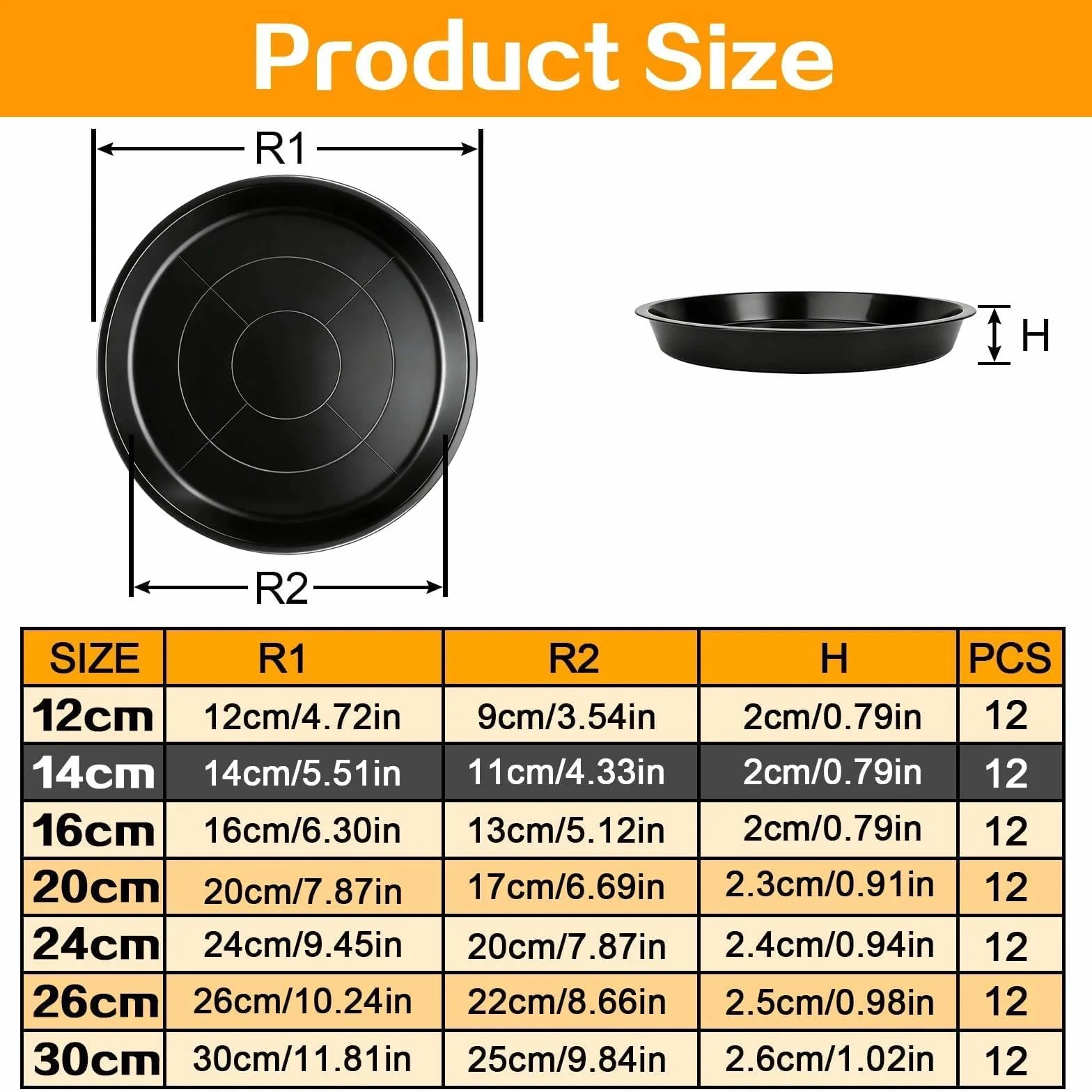 12 szt. okrągłych podstawek pod doniczkę, 14 cm, podstawki pod doniczkę, podstawki na kwiaty, z tworzywa sztucznego, czarne podstawki do roślin, do ogrodu, na balkon, do salonu