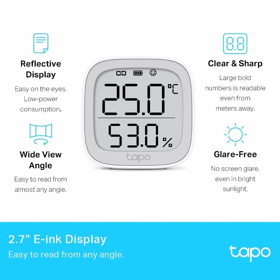 TP-Link Tapo T315 | Inteligentny czujnik temperatury i wilgotności z wyświetlaczem | Ekran e-ink | Powiadomienia | Historia danych w aplikacji Tapo