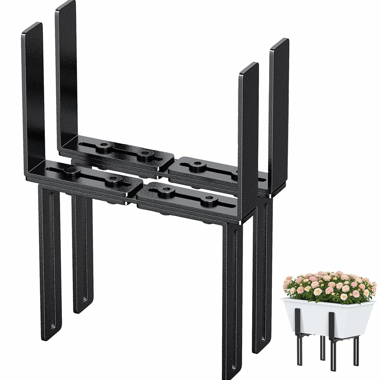 2 wsporniki do skrzynek na kwiaty w kształcie litery H, uchwyt na skrzynkę balkonową, bez wiercenia, odpowiednie do balustrad balkonowych od 1,5 do 32 cm i skrzynek na kwiaty 15-23 cm, wsporniki