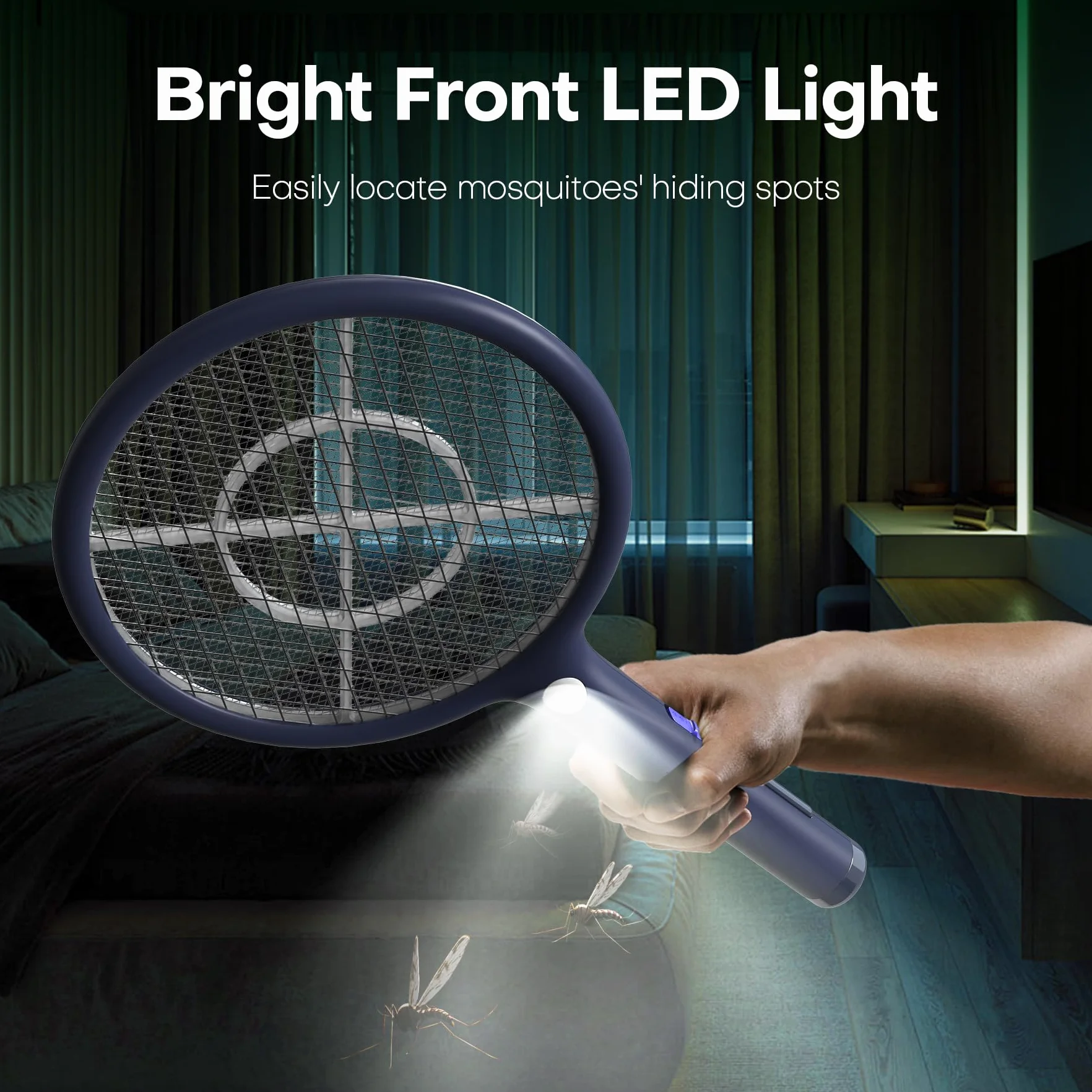 VEGREM Elektryczna Łapka na Muchy, 4000V, 2 w 1, Lampa Przyciągająca Komary, Baza Ładowania USB, z 1200mAh Akumulatorem, Światło LED, 3-warstwowa Siatka Ochronna, Skuteczny Przeciwko Komarom