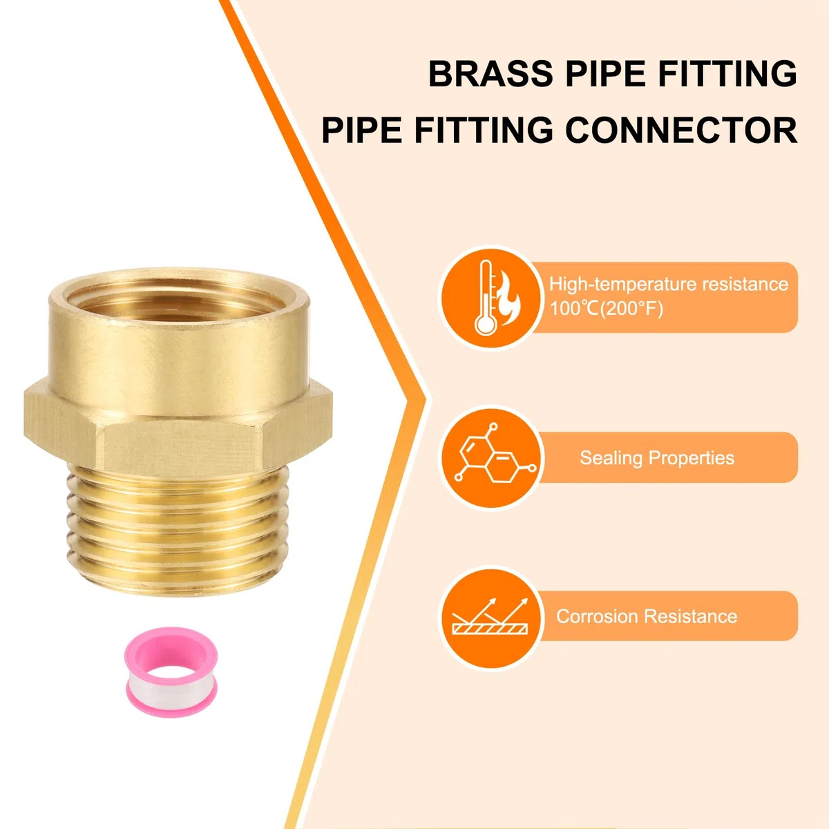 QUARKZMAN 2 szt. Mosiężne złącze węża, 1/2" NPT żeńskie x 1/2" G męskie mosiężne sześciokątne złącze węża, adapter do węża 1/2" do 1/2" żeński z PTFE, złoty odcień