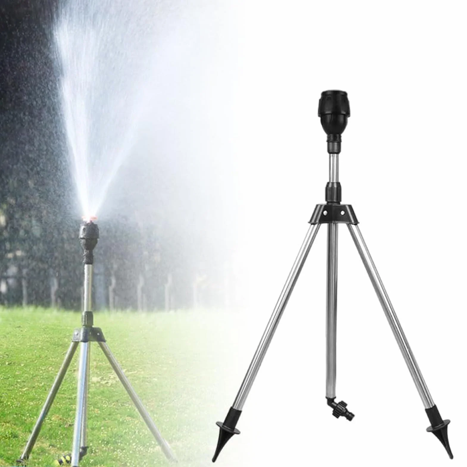 Sprinkler on Tripod, 360 Degree Large Area Irrigation Sprinkler with Adjustable Sprayer, Automatic Watering System for Outdoor Pathway Backyard Garden Farm Use