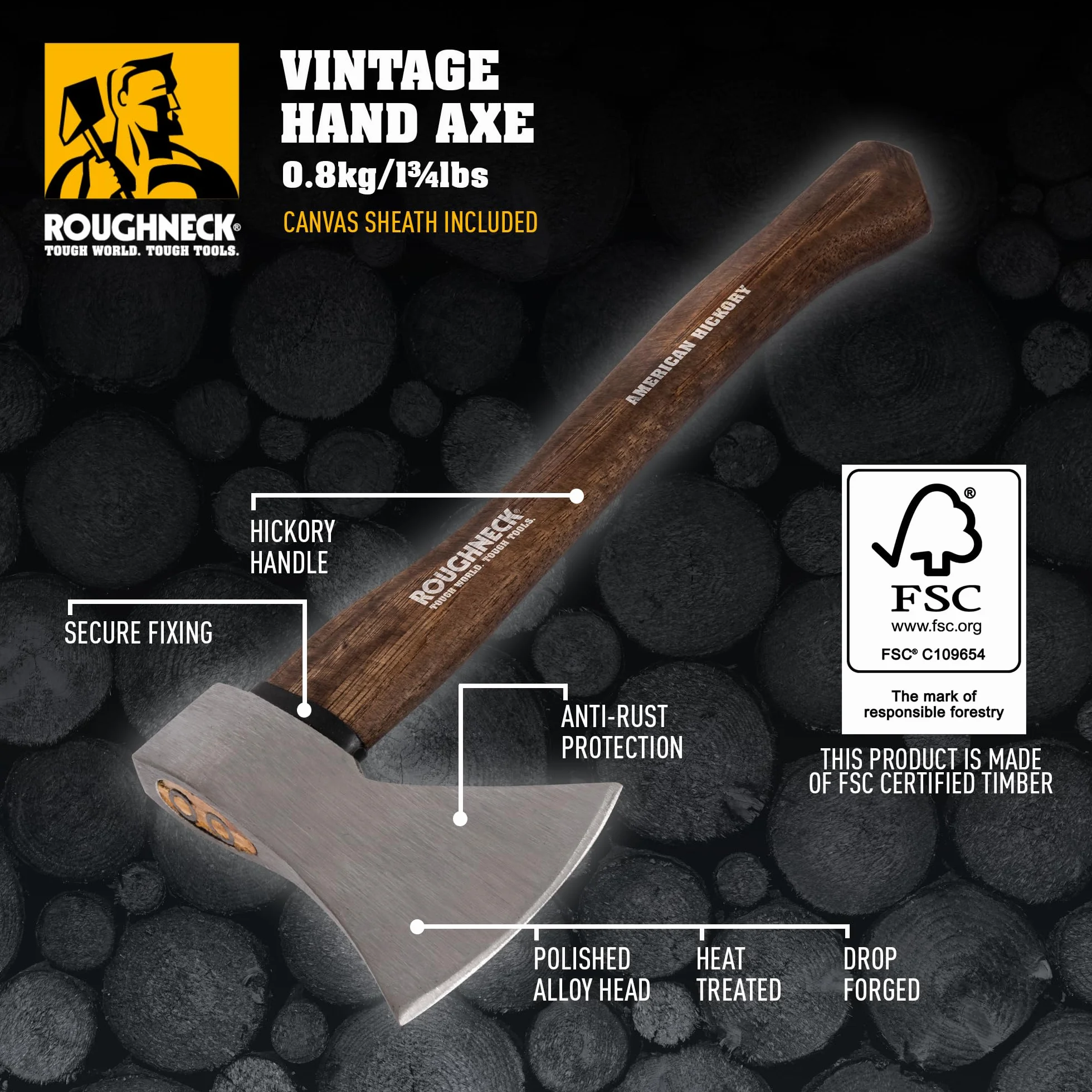 Roughneck ROU65671 Traditional Hickory Handle Axe 800g (1¾lbs)