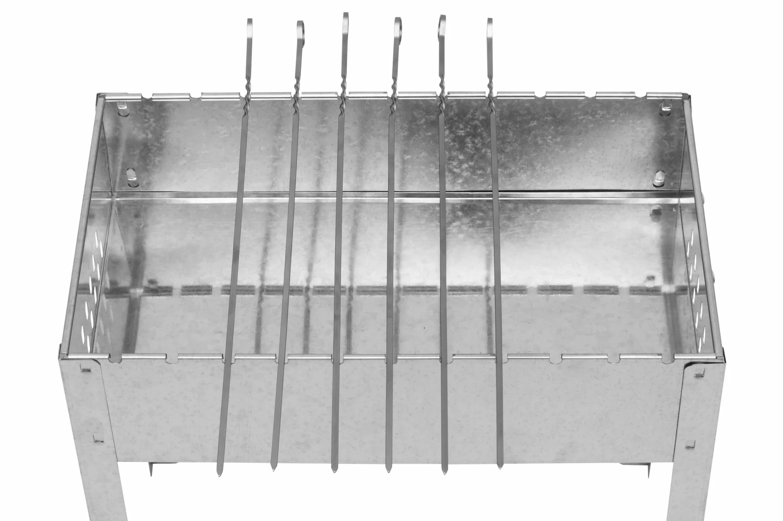 Mangal grill na szpikulce 50 x 30 x 50 cm z 6 szpikulcami ze stali nierdzewnej i rusztem