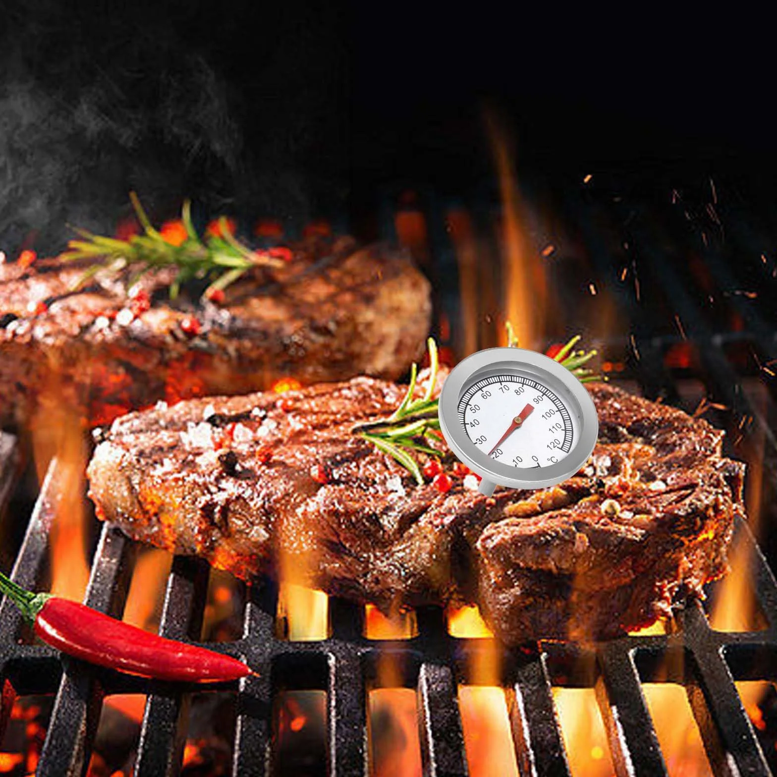Colexy Termometr do grilla, analogowy, bimetalowy termometr ze stali nierdzewnej 0-120°C do pomiaru temperatury w komorze gotowania, do grillowania, pieczenia, wędzarni, pieca i pieca wędzarniczego