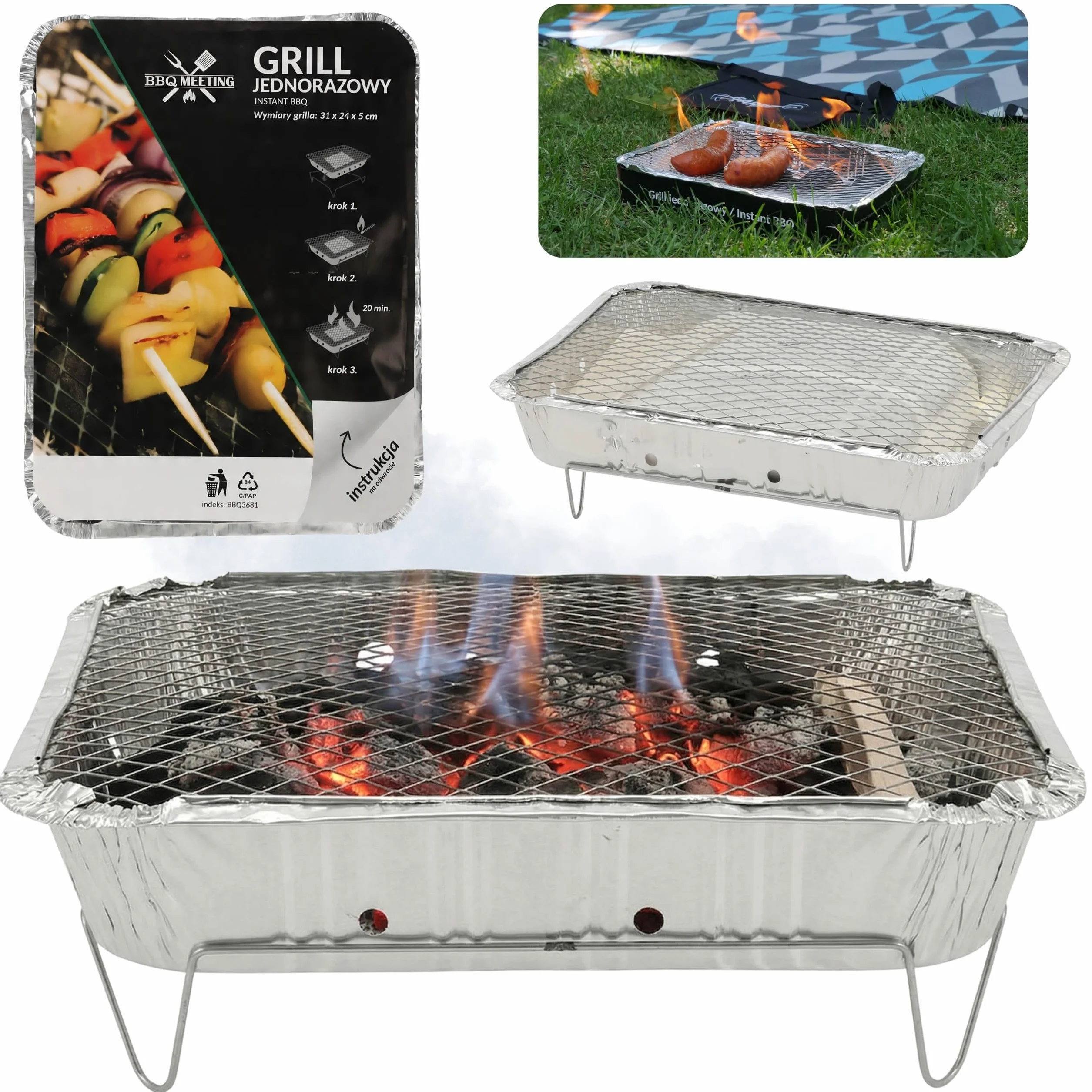Grill Jednorazowy BBQ Turystyczny 31x24x5 cm