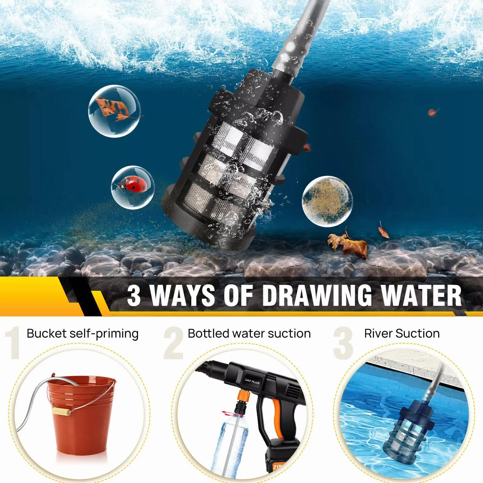 Bezprzewodowy pistolet na wodę 6in1 21 V 300 barów/3000 PSI z 2 bateriami 3,0 ah, wąż 5 metrów