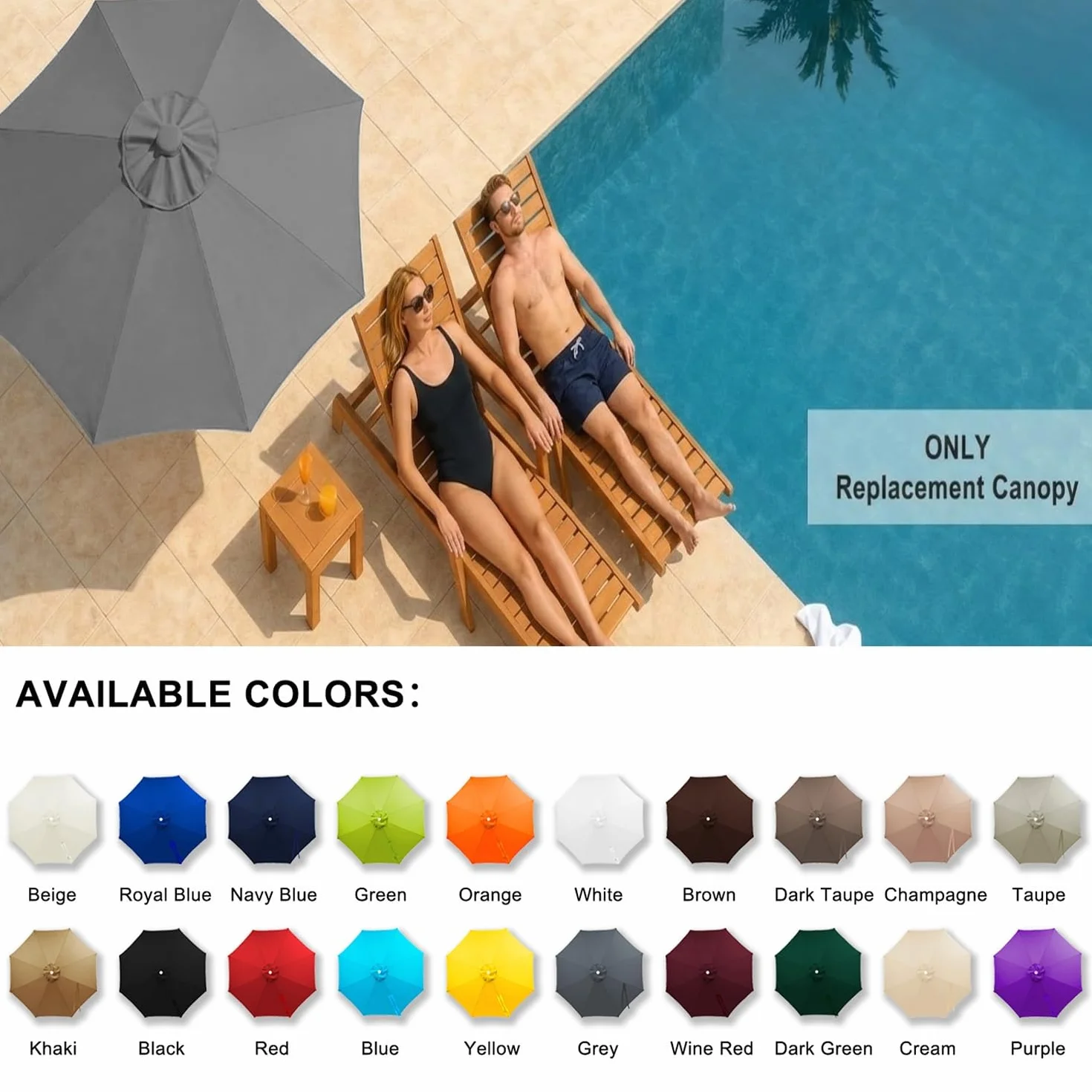 Poszycie Parasola Ogrodowego 2,5m 6 Ramion Wodoodporna UV50+ Materiał Zamienny Champagne