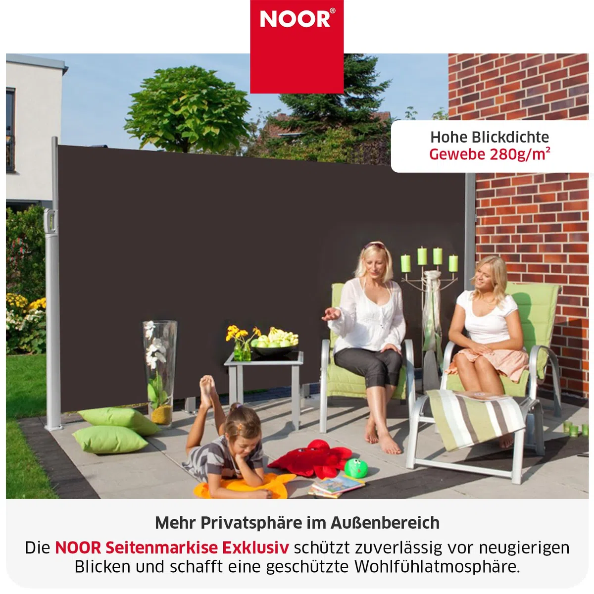 NOOR Markiza boczna, ekskluzywna 100 x 350 cm, antracyt, idealna ochrona przed wzrokiem na balkon, taras i do ogrodu, ochrona przed słońcem, deszczem, ochrona przed wiatrem, wraz z mocowaniami, impregnowana i odporna na działanie wody