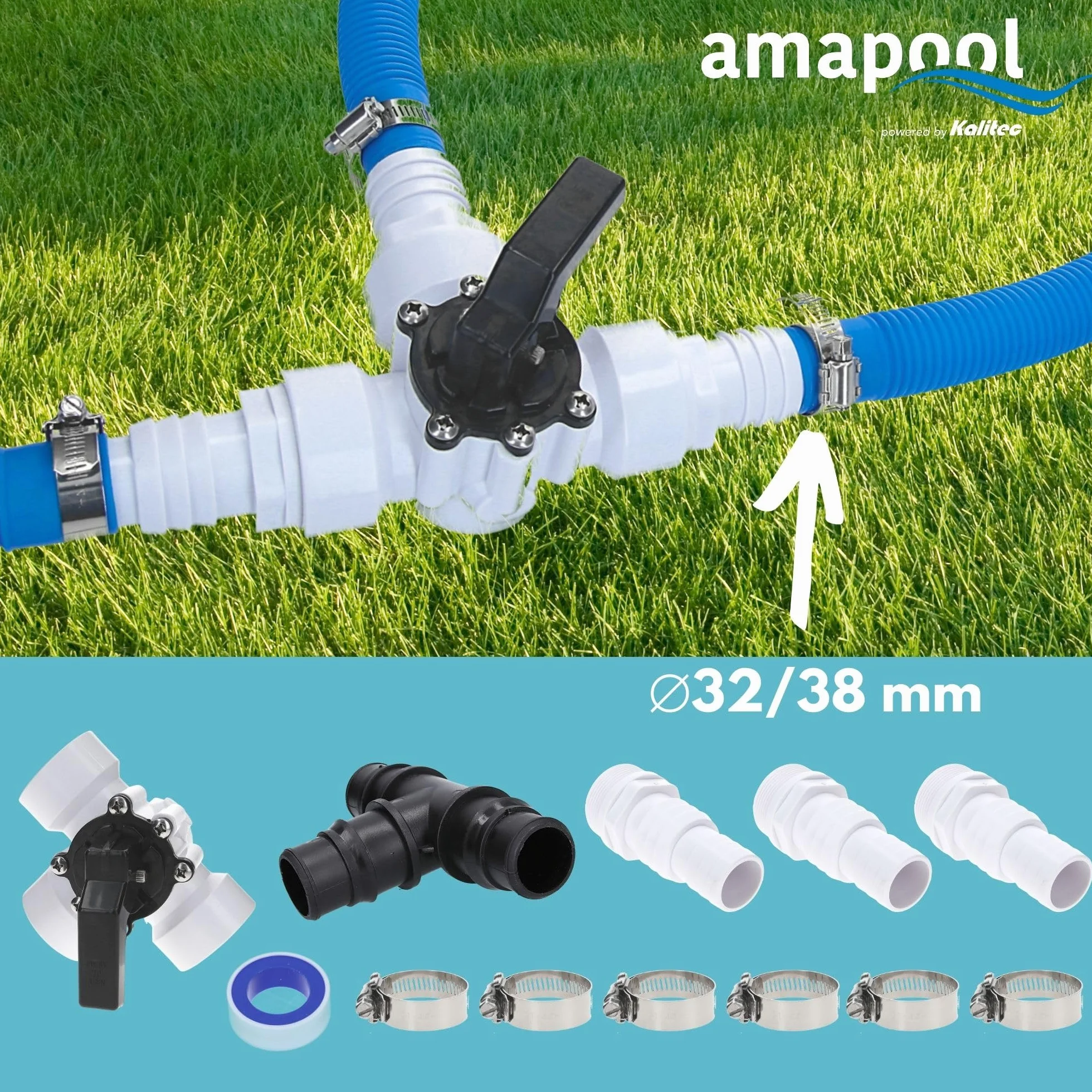 Amapool Zestaw Bypass Basen 12 Sztuk - 3-Drożny Zawór Basenowy