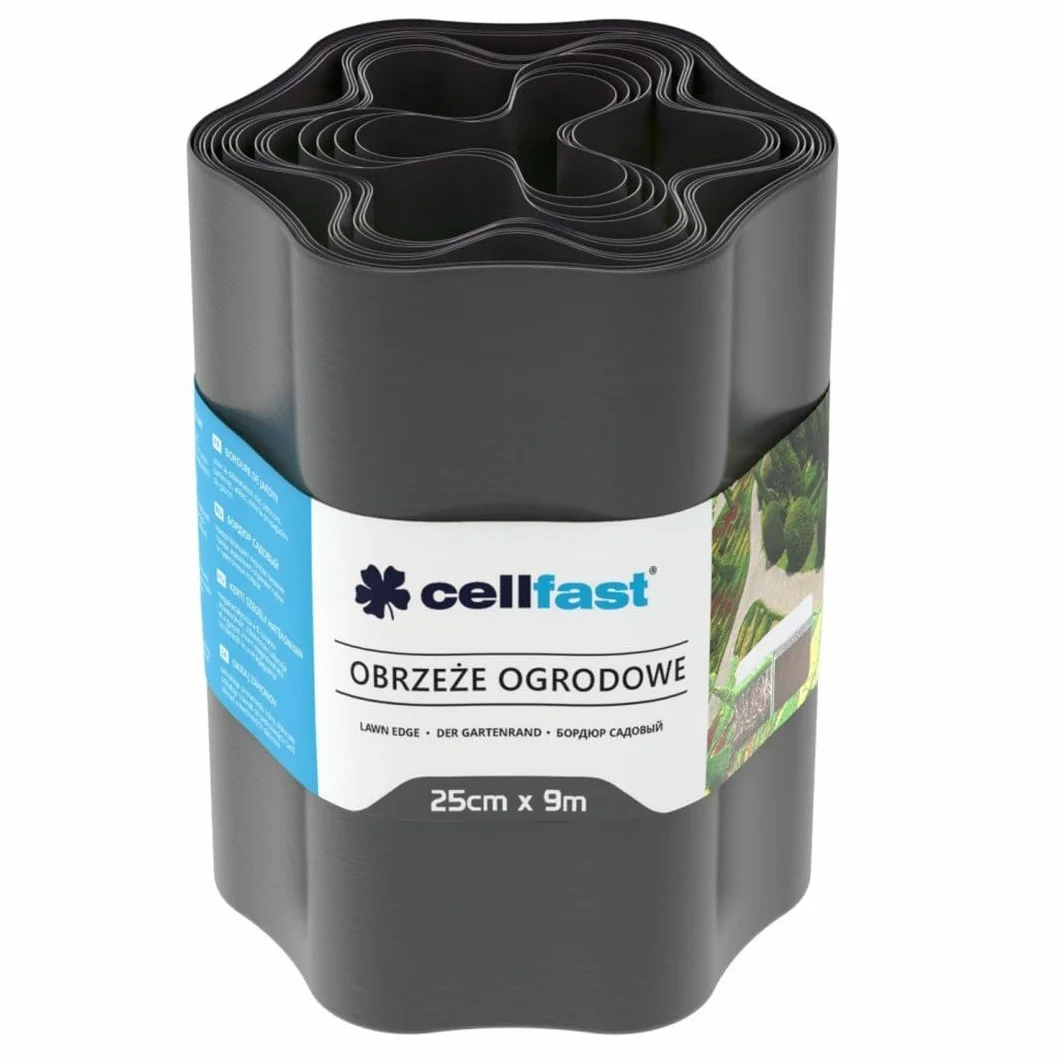 Cellfast Obrzeże ogrodowe, Taśma trawnikowa, Krawędź ogrodowa, Elastyczna, Odporne na promienie UV, Wodoodporna, Łatwy montaż, Wysoka jakość, grafit, 25cm x 9m