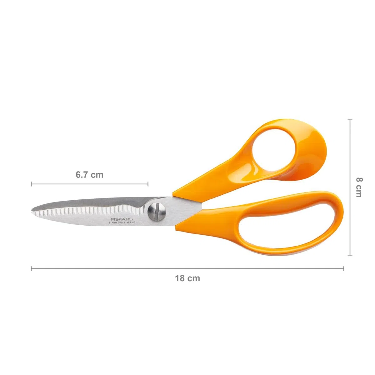 Fiskars Nożyczki uniwersalne z ząbkowanym ostrzem, Długość: 18 cm, Ostrze ze stali nierdzewnej/ trzonek z tworzywa sztucznego, Pomarańczowy, Klasyczny, S92, 1000555