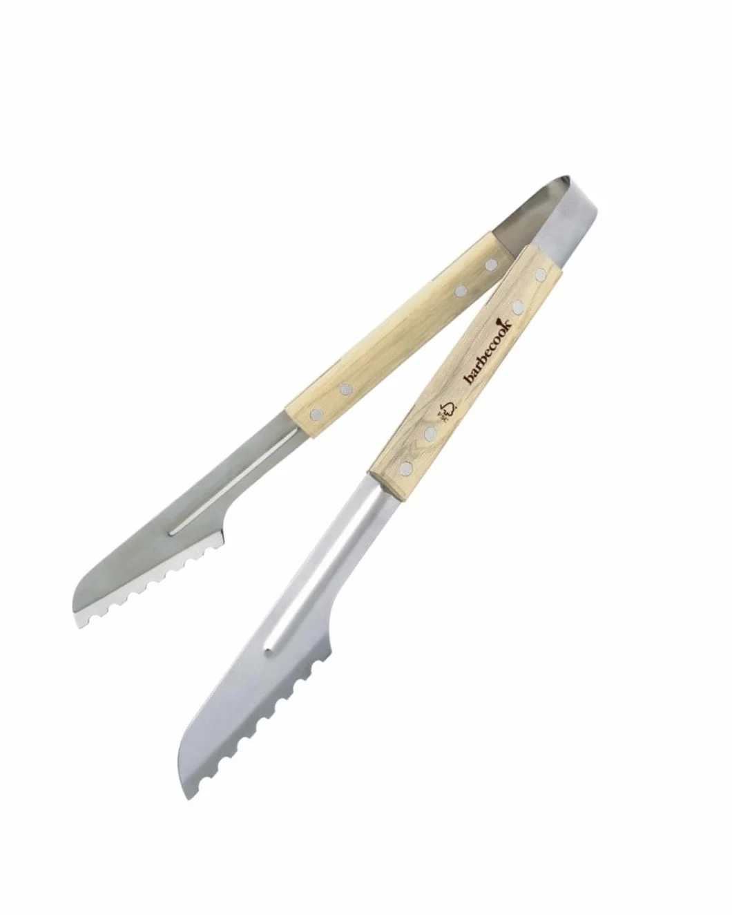 Barbecook Szczypce do grilla, szczypce do grilla, nadają się do skręcania, luksusowe szczypce ze stali nierdzewnej/gruszki, 40 cm, szaro-beżowe