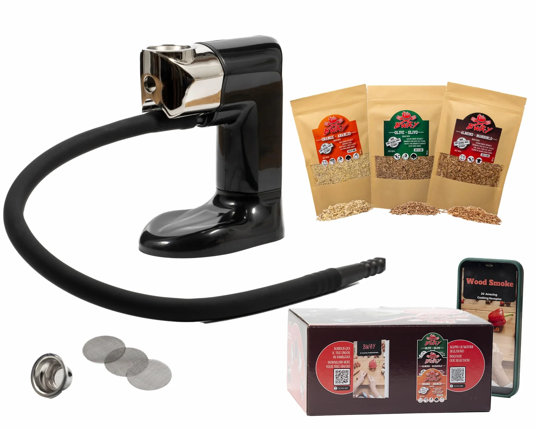 BWAY Wędzarka na zimno pistolet do wędzenia przenośny z 3 opakowaniami drewna