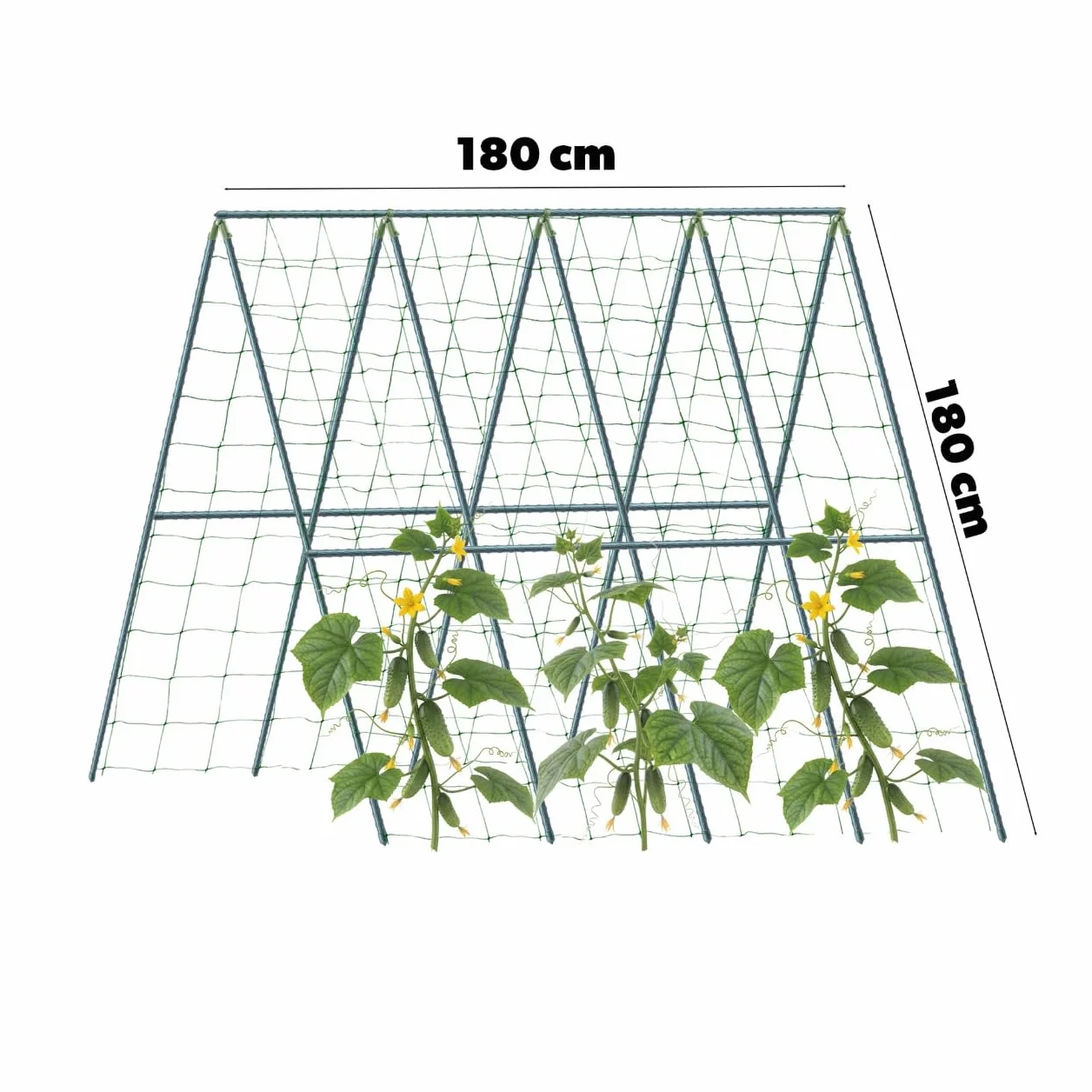 KADAX Zestaw do sadzenia ogórków – 13 x podpora do sadzenia 180 cm, siatka do wspinaczki 1,8 x 3,6 m, 5 x łączniki do sadzenia, 30 m drutu ogrodowego – Podpora do wspinaczki ogórków, Kratka do