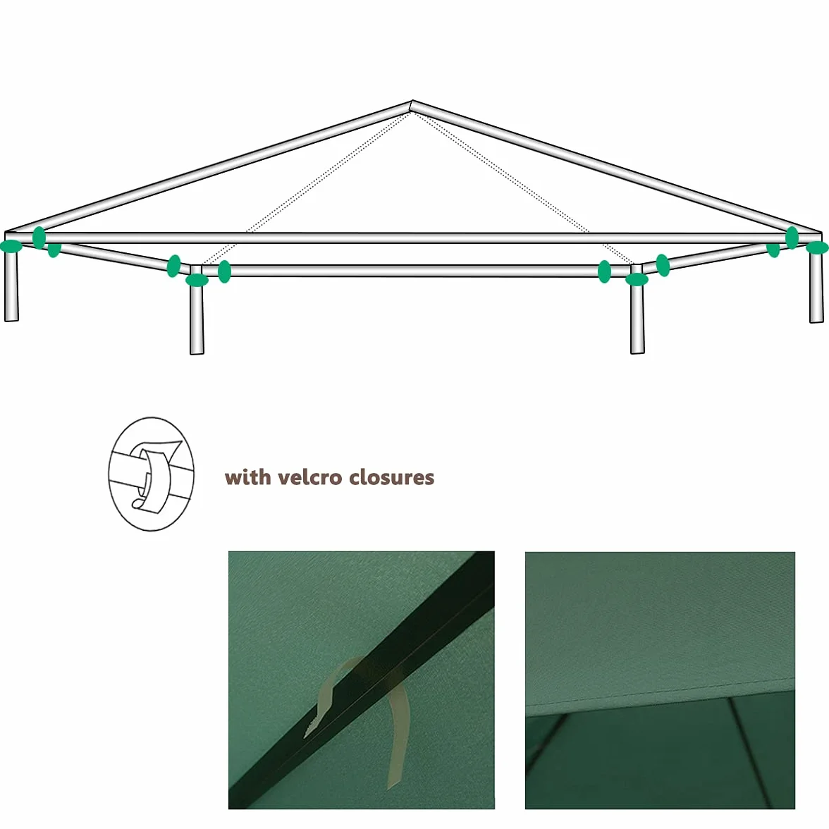 GIANTEX Dach zastępczy 3 x 3 m, wodoodporny pawilon dwudachowy, zapasowy pokrowiec dachowy do ogrodu, osłona (ciemnozielony)