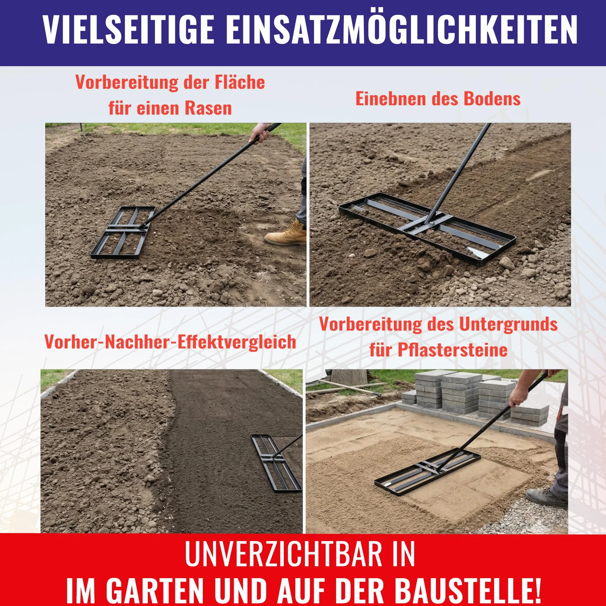 Niwelator do trawnika ze stali 90×30 cm trzonek 170 cm Chle-Mar