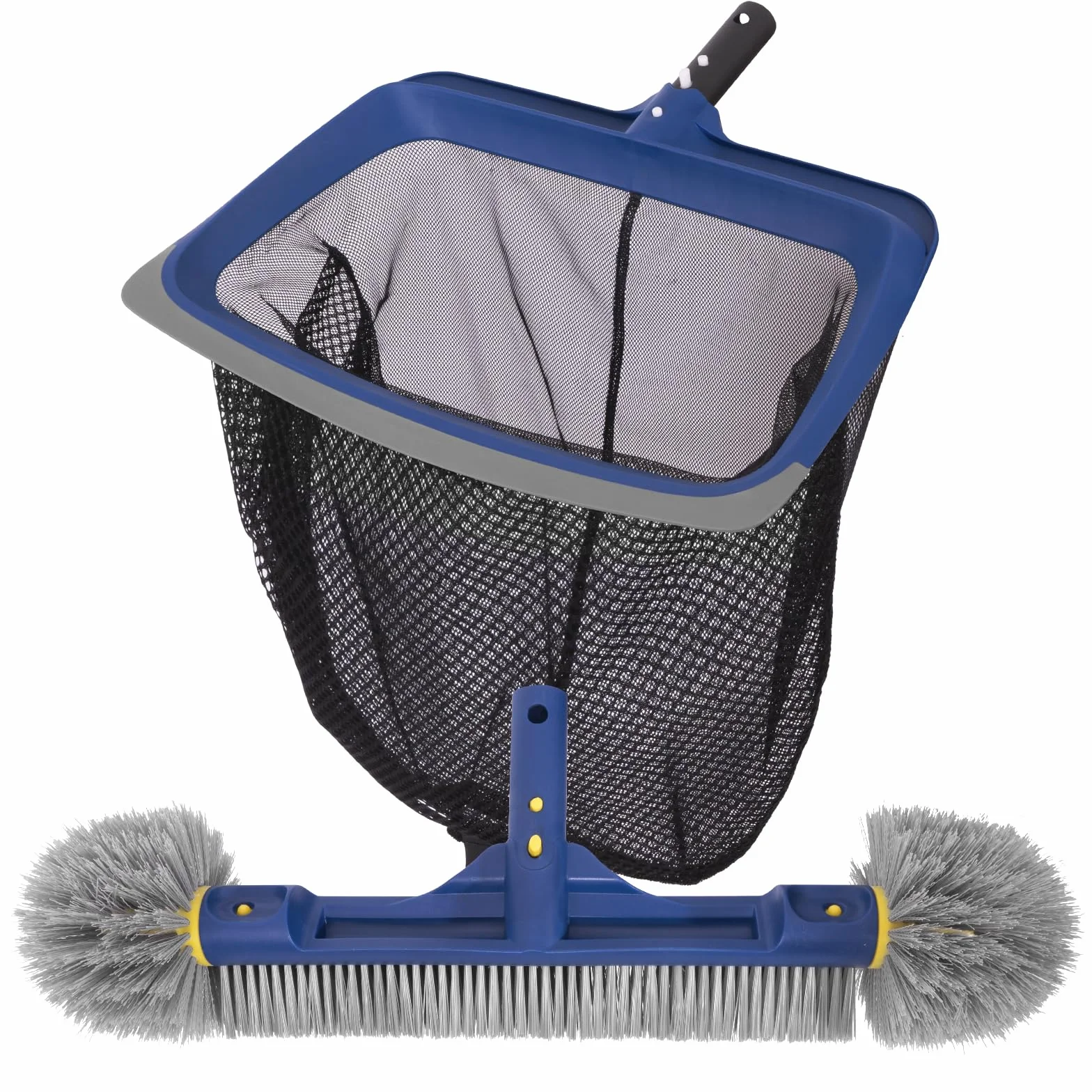 POOLAZA Zestaw do czyszczenia basenu, siatka i szczotka basenowa z okrągłymi końcami do czyszczenia, stabilna rama i szczotka 46 cm, zintegrowany uchwyt, pasuje do standardowego drążka