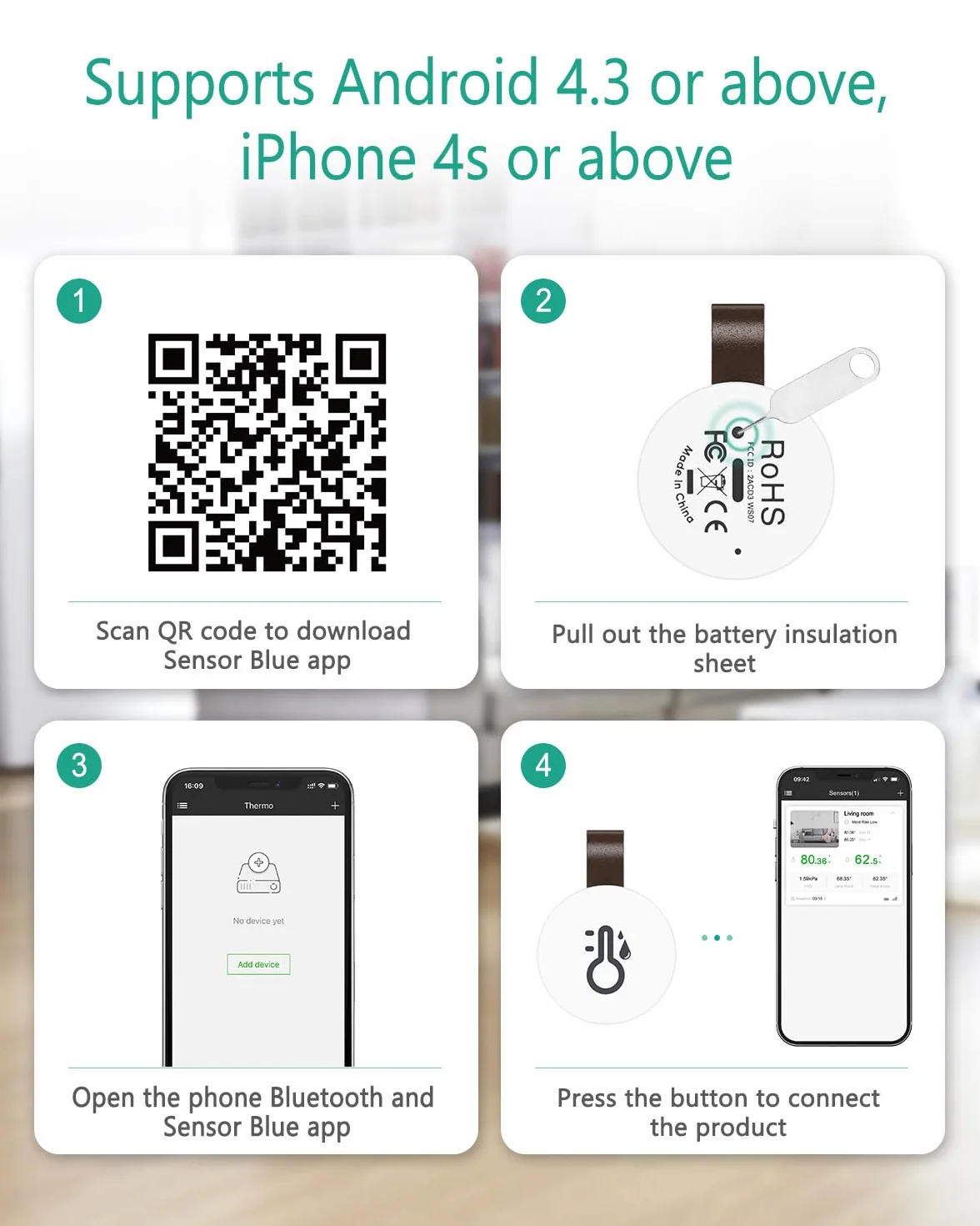 ORIA Termometr Bluetooth Higrometr Czujnik Temperatury Aplikacja iOS Android