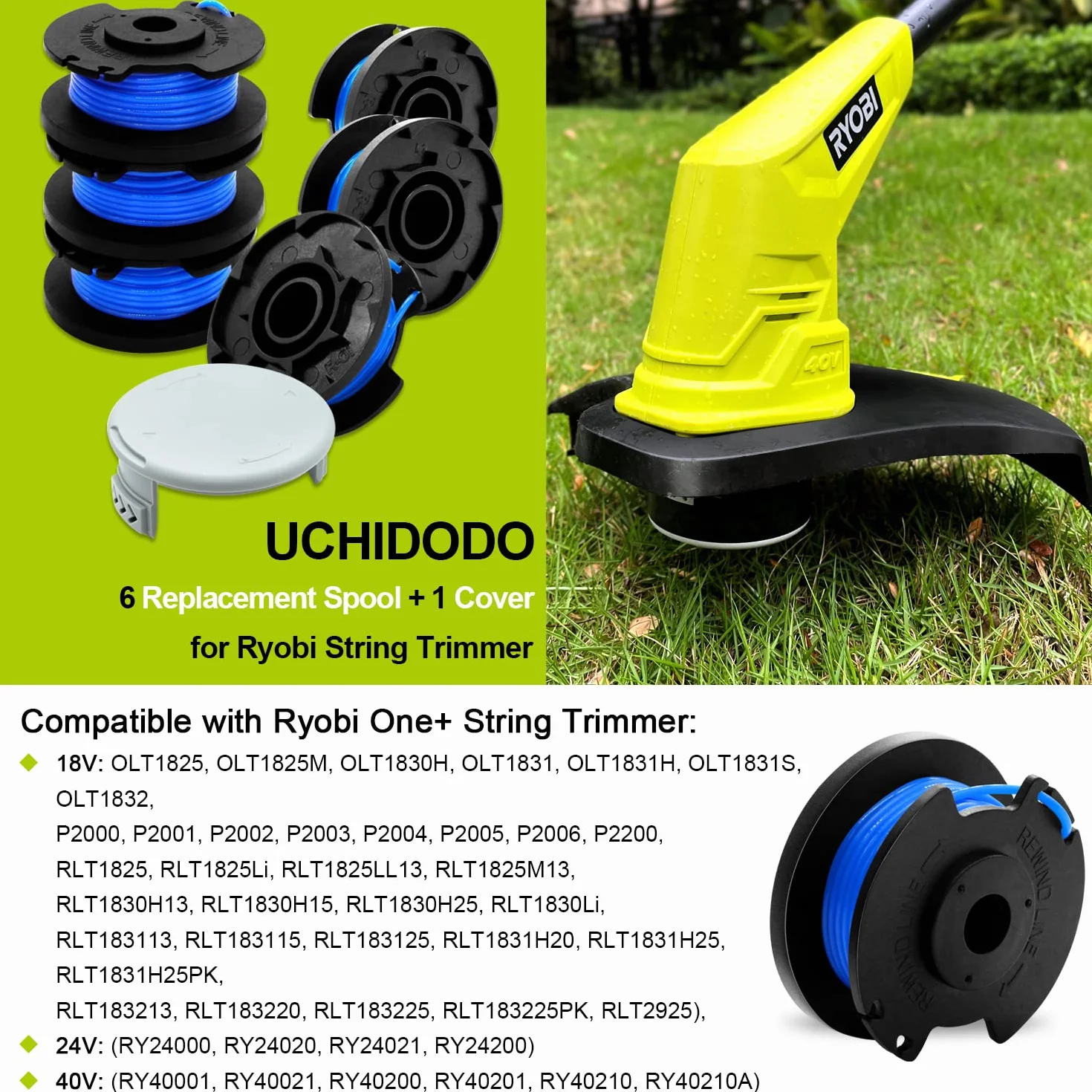 Sznurek do podkaszarki Ryobi One+ 18V 24V 40V, żyłka 6 szpulek 3,35m 1,6mm, zamiennik AC14RL3A