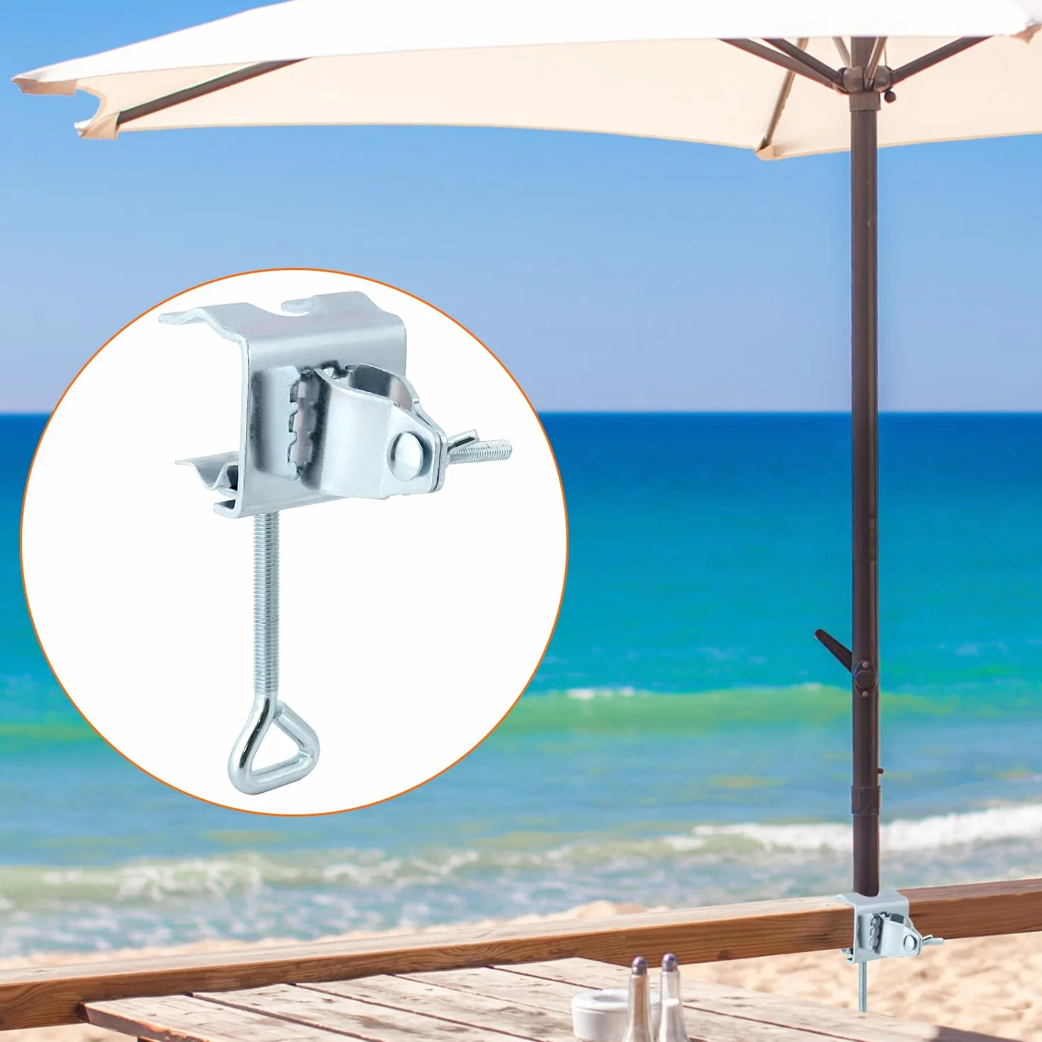 QWORK 2 sztuki stojak na parasol balkonowy, zacisk stołowy Ø 19-32 mm, do poręczy