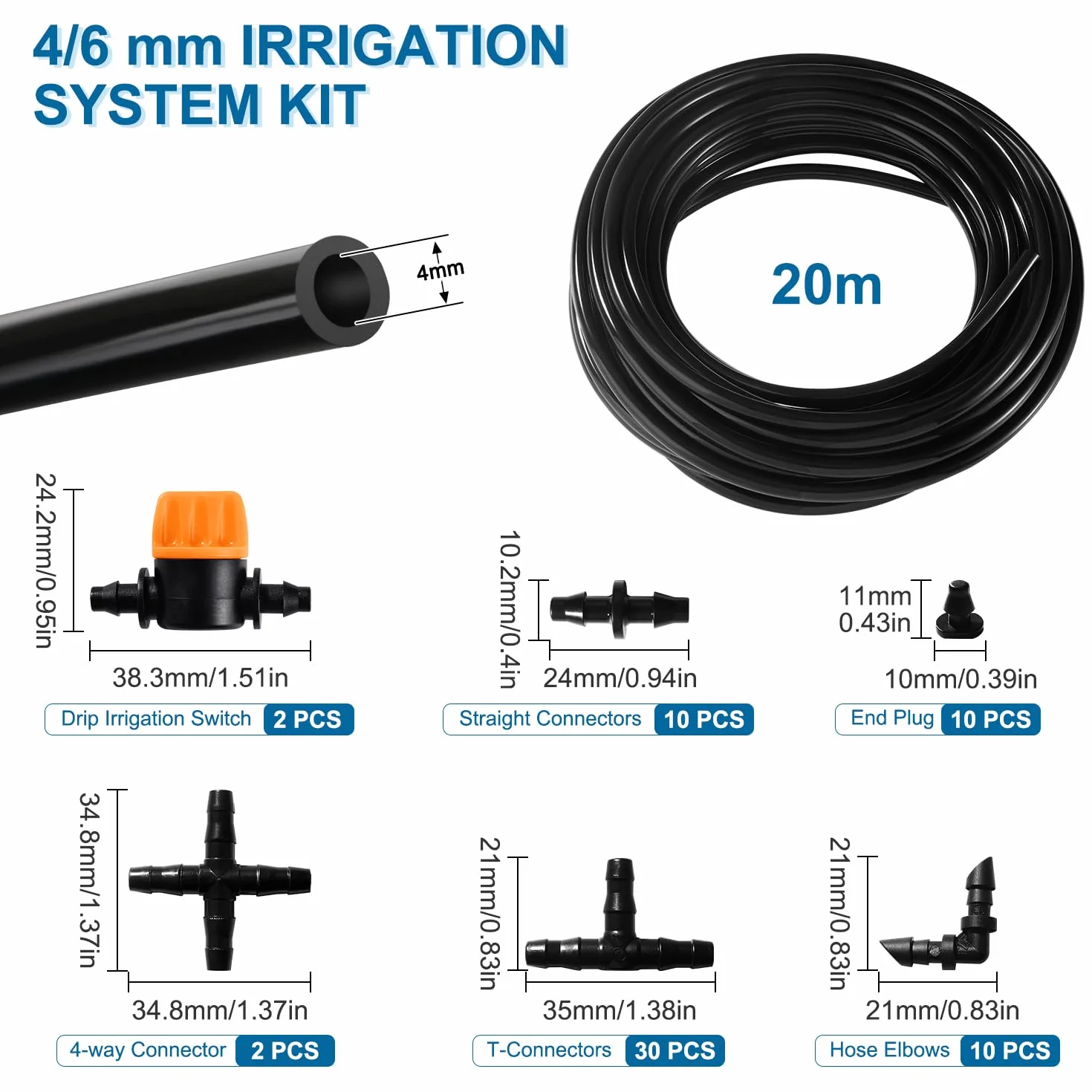 VooGenzek Zestaw do Nawadniania 65 Sztuk Wąż 20m DIY System Ogrodu