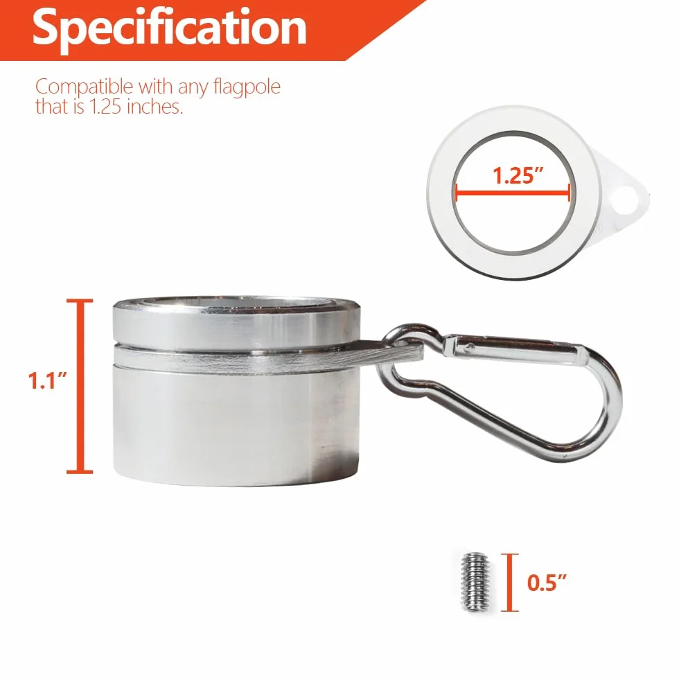 Anley 1,25" Zestaw aluminiowych pierścieni montażowych do masztu flagowego - Idealny do masztu flagowego o średnicy 1-1/4 cala i flagi z 2 przelotkami (srebrny, zestaw 2 szt.)