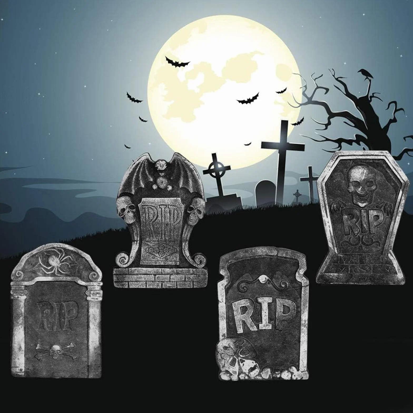 POPOYU 4-pak piankowych kamieni nagrobnych Halloween dekoracje ogrodowe nagrobki vintage