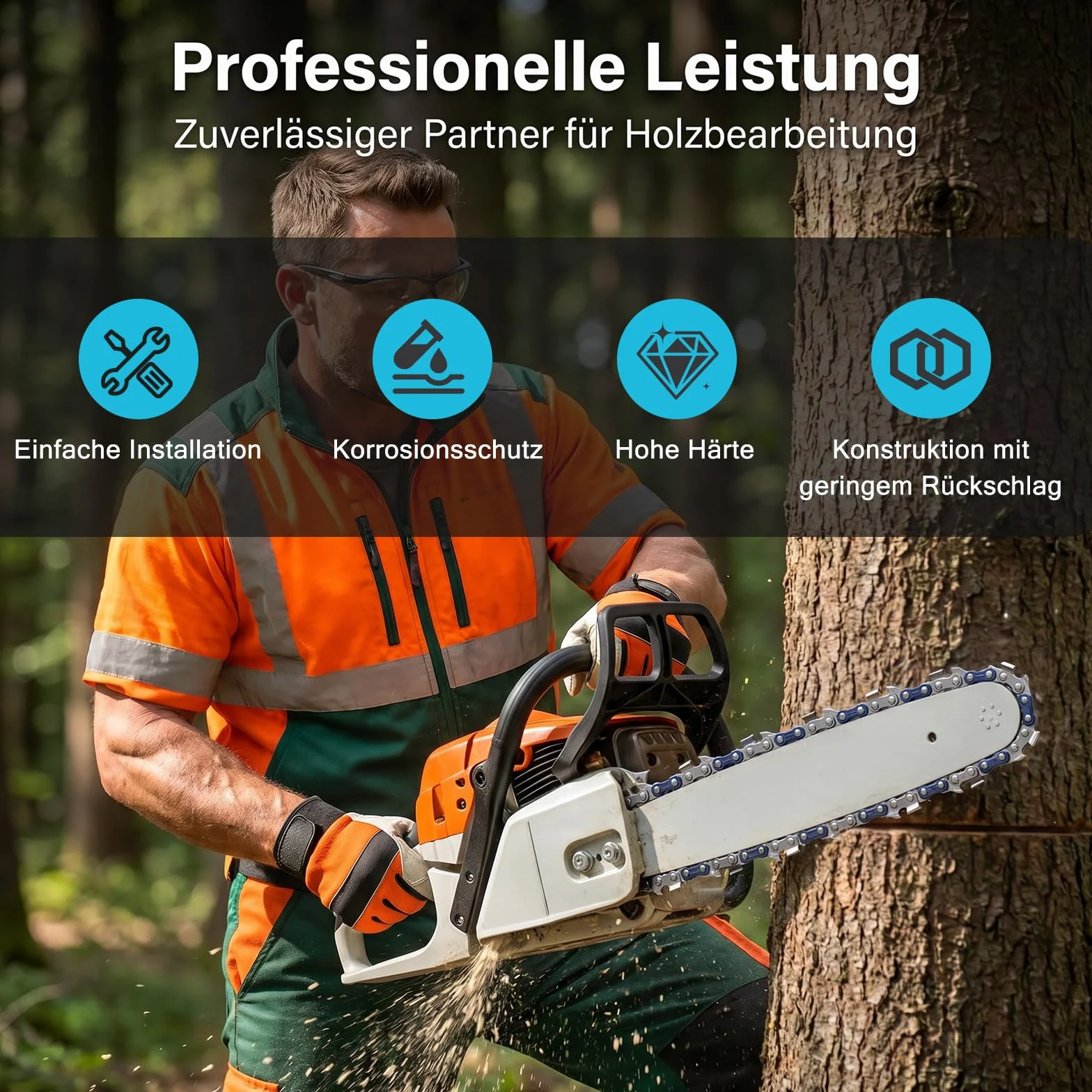 4 sztuki łańcucha do piły łańcuchowej 35 cm (14"), 3/8"LP 0,043" (1,1 mm) z 52 ogniwami napędowymi, zamiennik dla Bosch AKE3000, AKE30-17S, zamiennik dla Husqvarna 120i, 136i, 330i