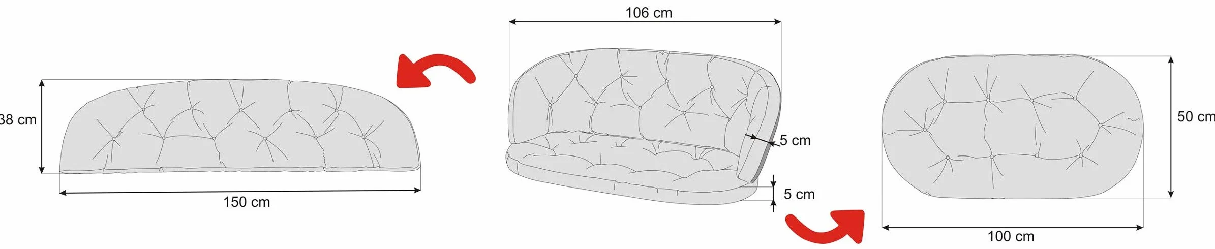PillowPrim Poduszki do mebli rattanowych, zestaw rattanowy, zestaw poduszek na ławkę, poduszki rekreacyjne do leżaków słonecznych, poduszki do sofy 100x50x38 cm beżowe