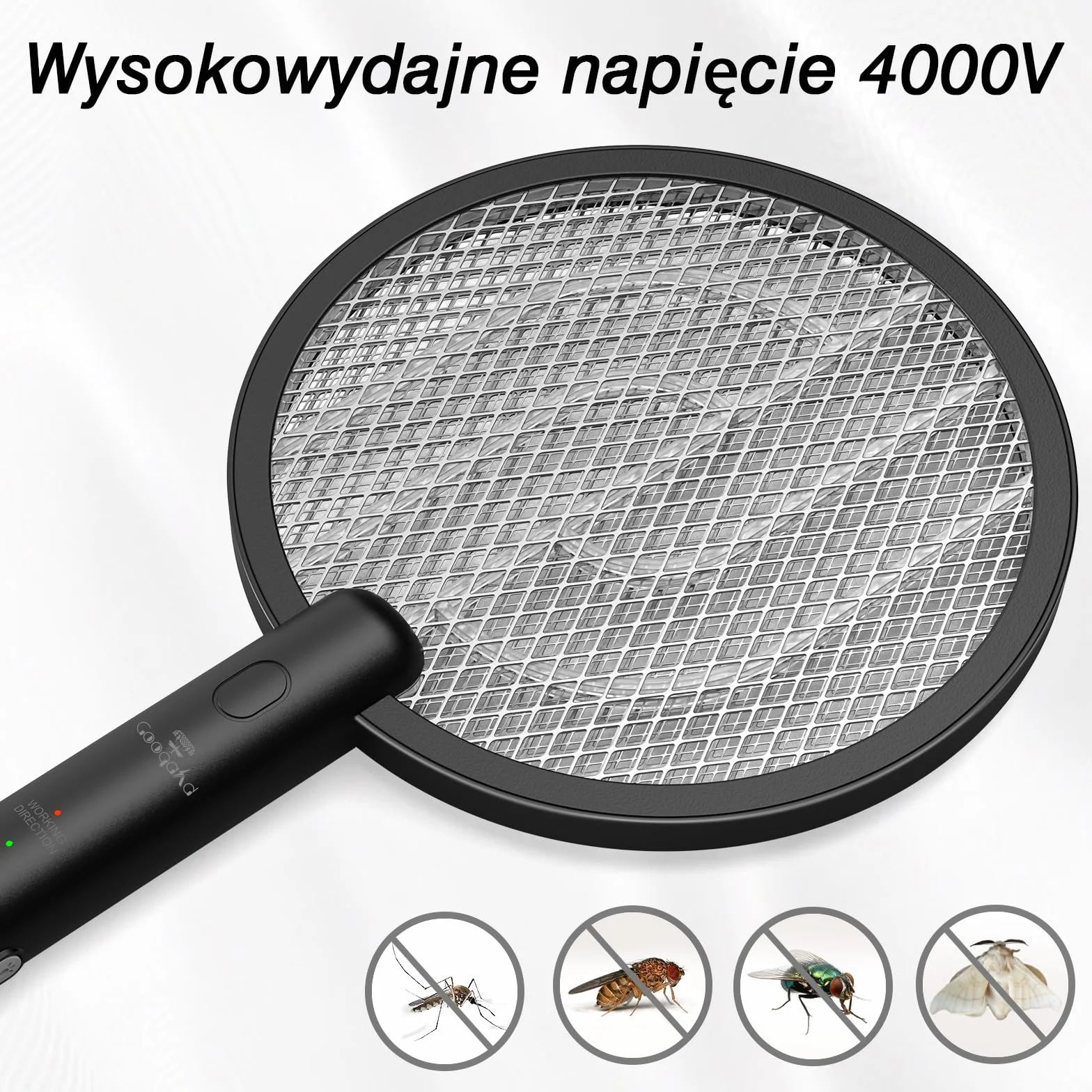 Elektryczna packa na muchy, GooQand 4000V Fly Killer Electronic z rakietą na muchy USB 2 w 1, poręczna packa na komary z 3-warstwową siatką ochronną do biwakowania wewnątrz i na zewnątrz, czarna，2szt
