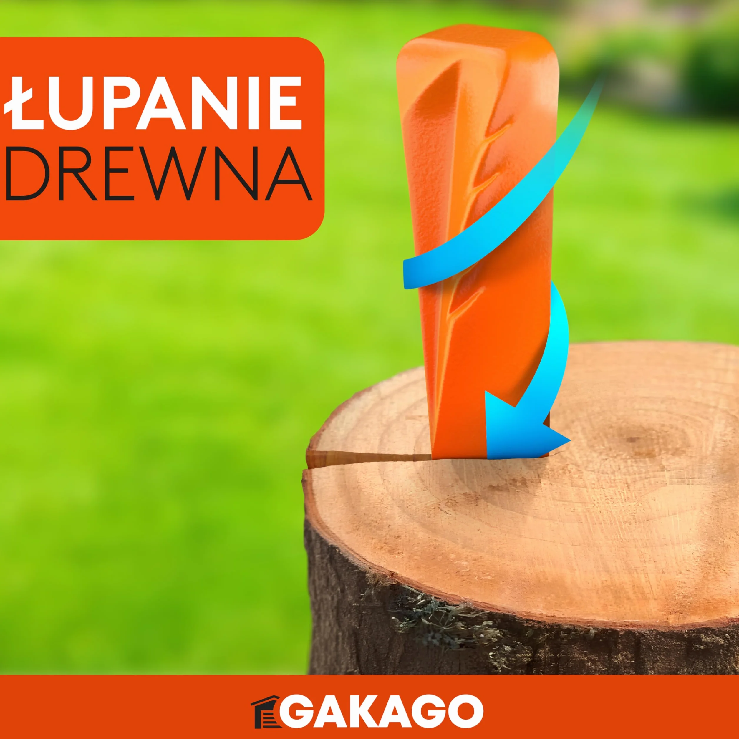 Gakago Klin rozłupujący do drewna - Mocny obrotowy klin rozłupujący z silnym działaniem rozłupującym - Kuty klin rozłupujący wykonany z litej stali w kolorze sygnalizacyjnym