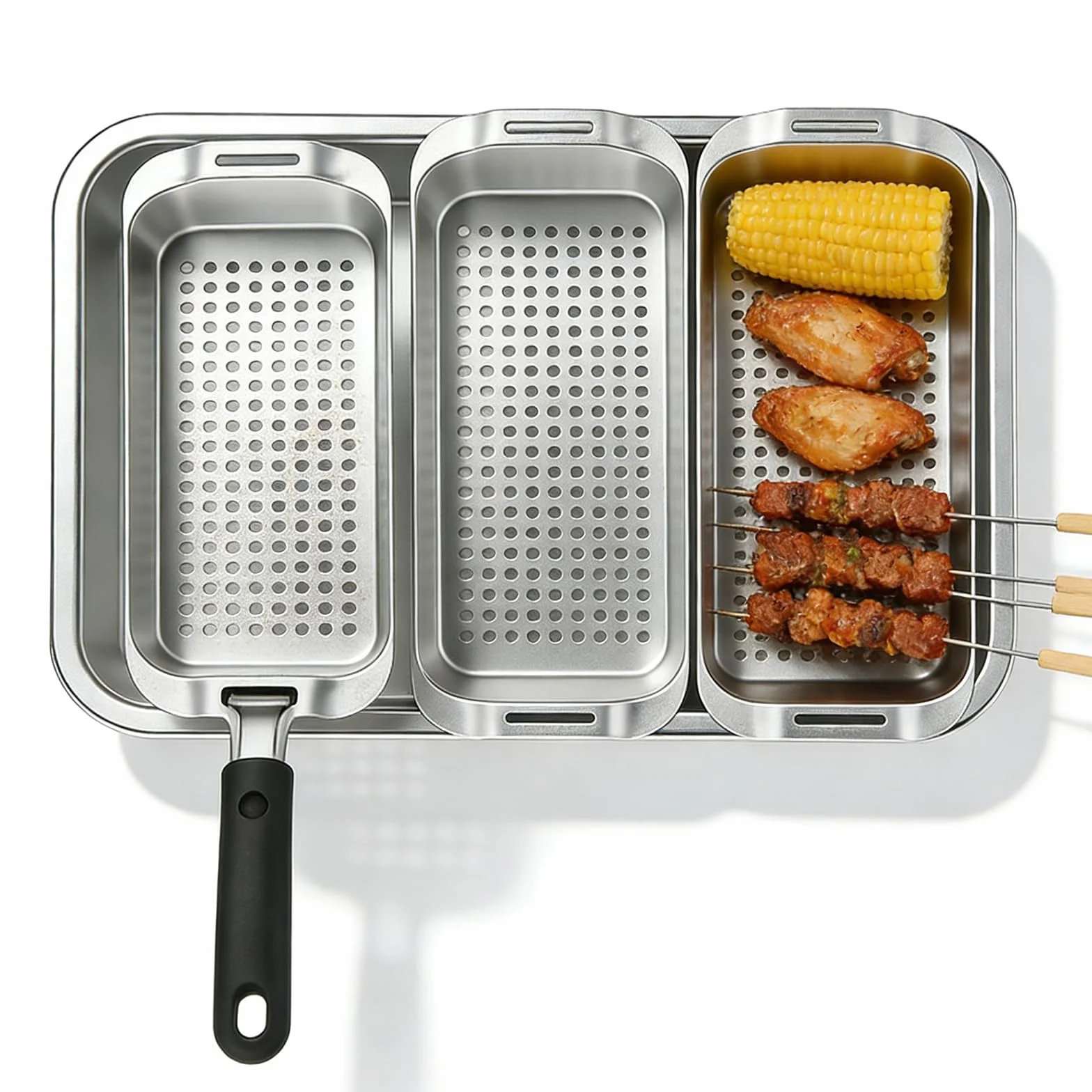 Zestaw koszy do grillowania ze stali nierdzewnej, 3-częściowy kosze grillowe z otworami, patelnia do grilla gazowego, kosza na warzywa i tackę do grillowania, do warzyw, ryb i mięsa, w zestawie taca
