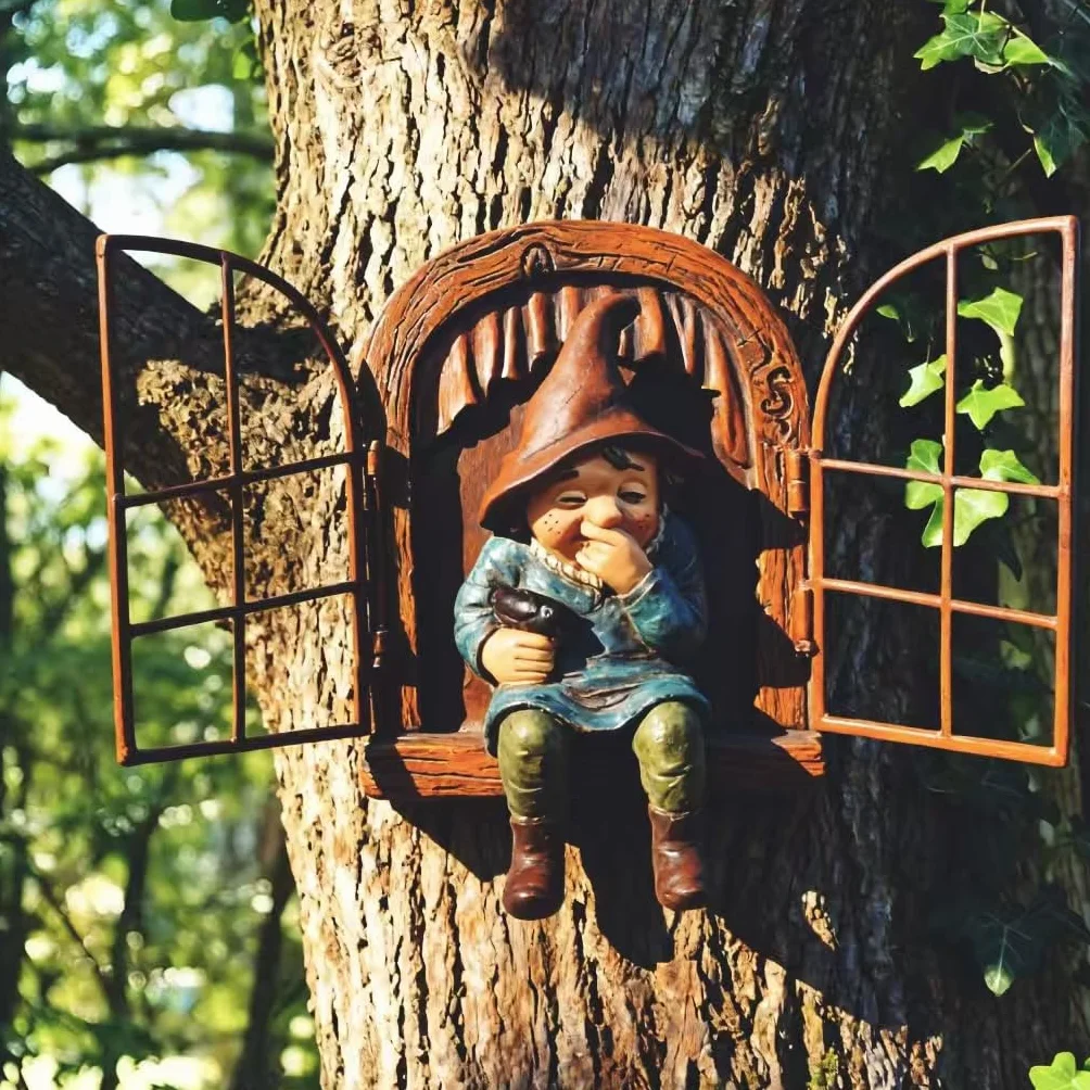 NIWWIN Garden Gnome, statua z żywicy 3D Ozdoby choinkowe, miniaturowa dekoracja statuy.Słodka figura statua Akcesoria ogrodnicze do wnętrz i na zewnątrz.Krzesło i grafika kreatywna w oknie (Female)