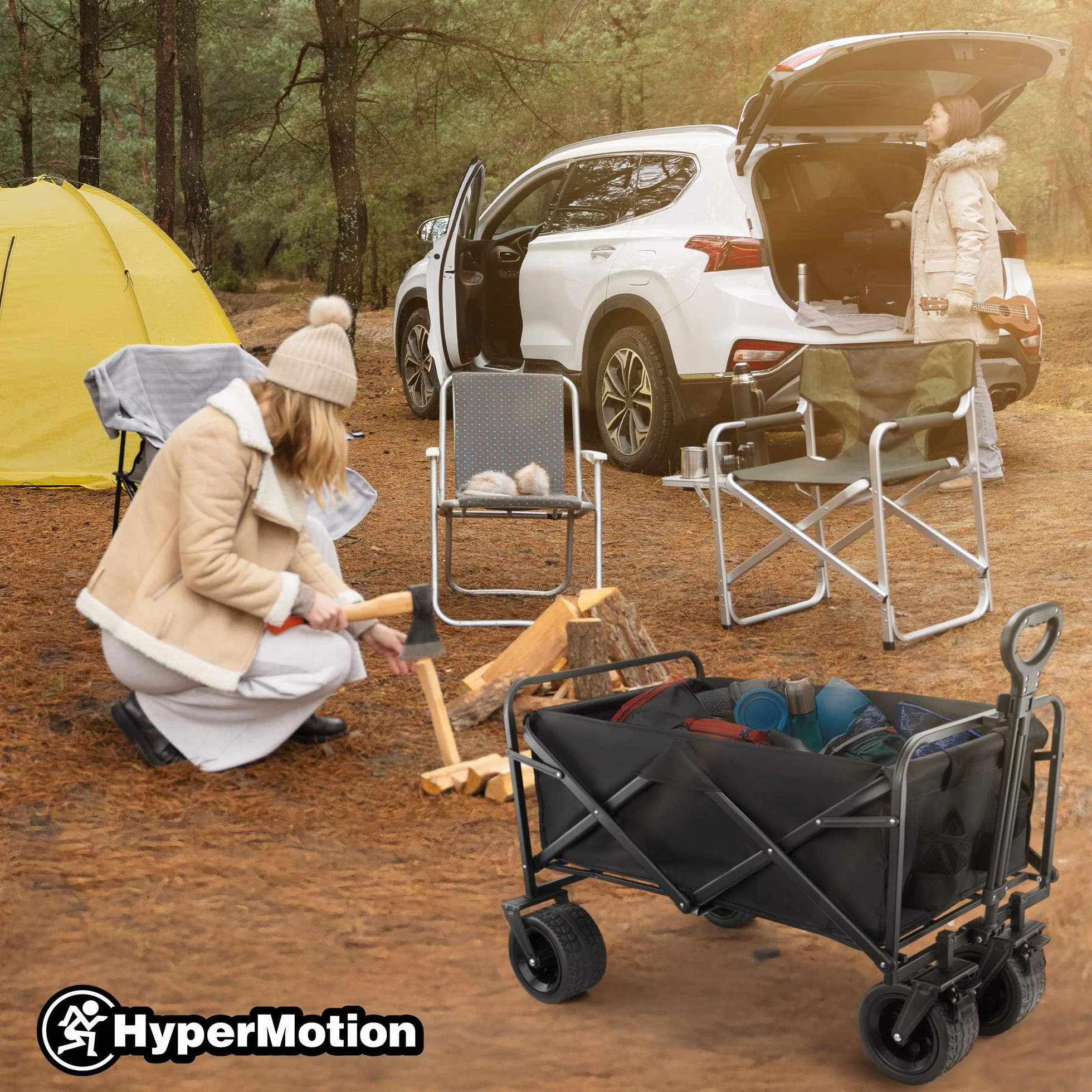 HyperMotion Wózek Turystyczny Składany 120 kg Terenowy Transportowy Plaża Camping Zakupy Obrotowe Koła Hamulce Oxford 600D