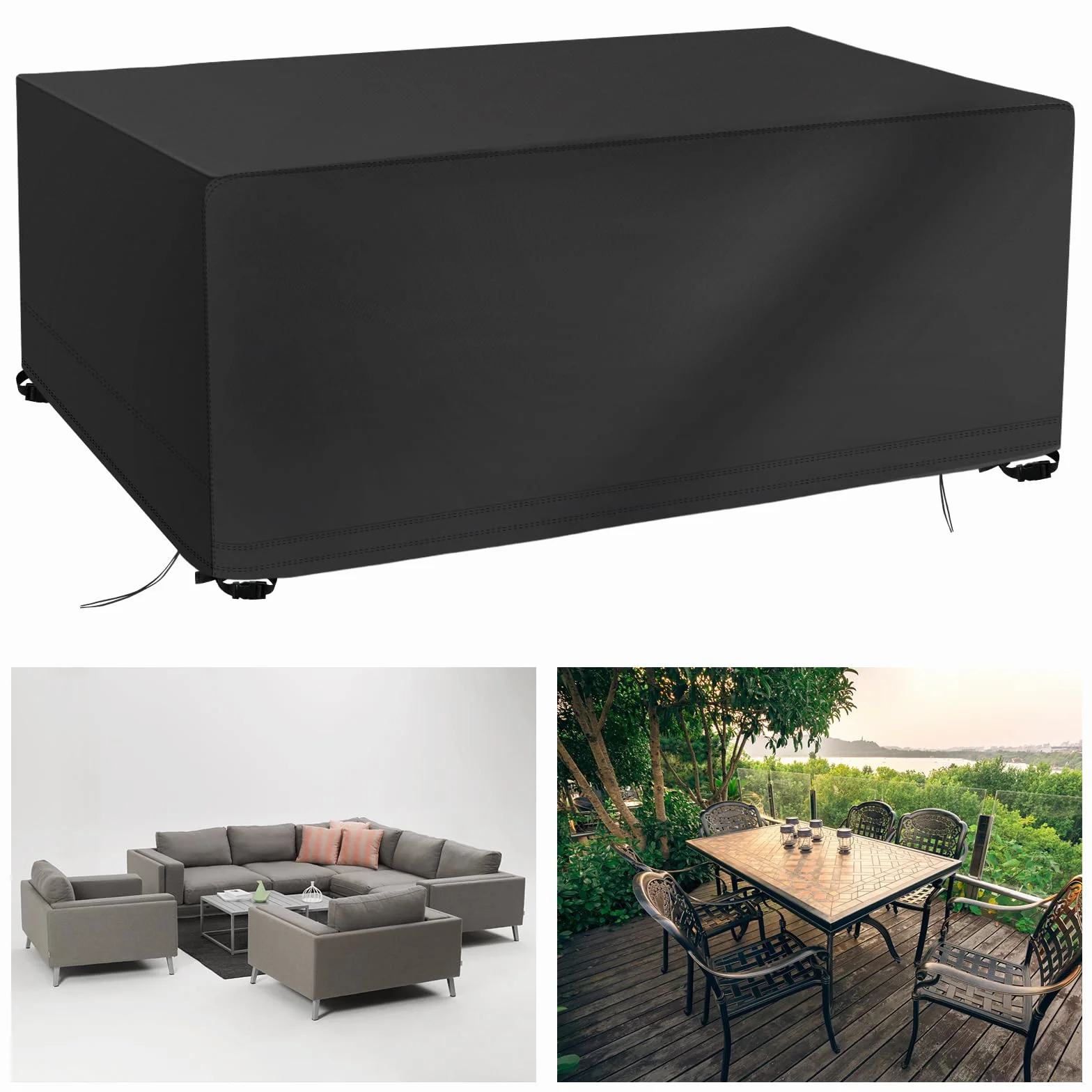 OFFCUP Pokrowiec na meble ogrodowe, 180 x 120 x 74 cm, zestaw rattanowych kostek, wytrzymały materiał Oxford 420D, ochrona stołu i krzeseł, na zewnątrz