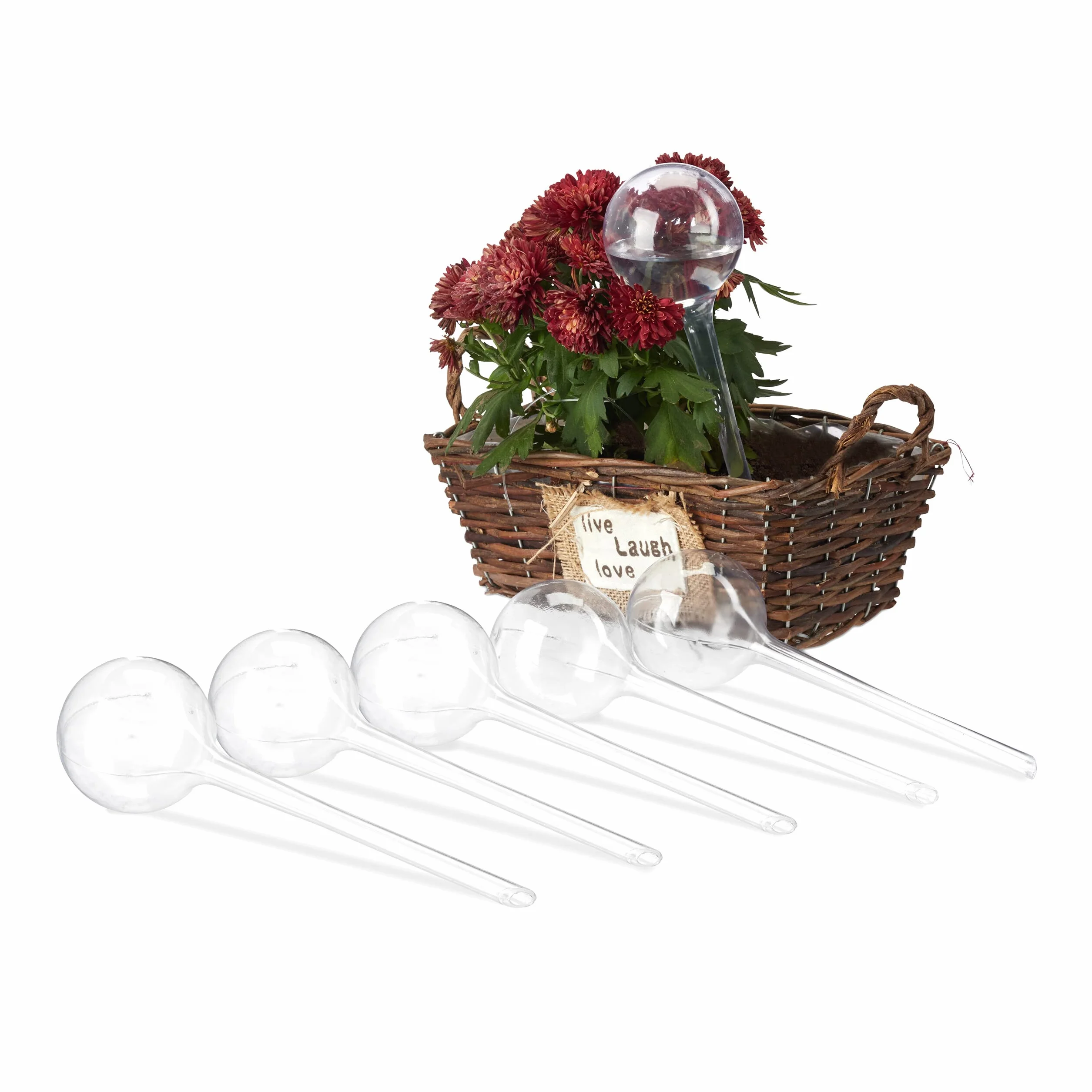Relaxdays Kulki nawadniające, zestaw 6 sztuk, kulki do pragnienia roślin, 250 ml, tworzywo sztuczne, 28 x 8 cm, przezroczyste