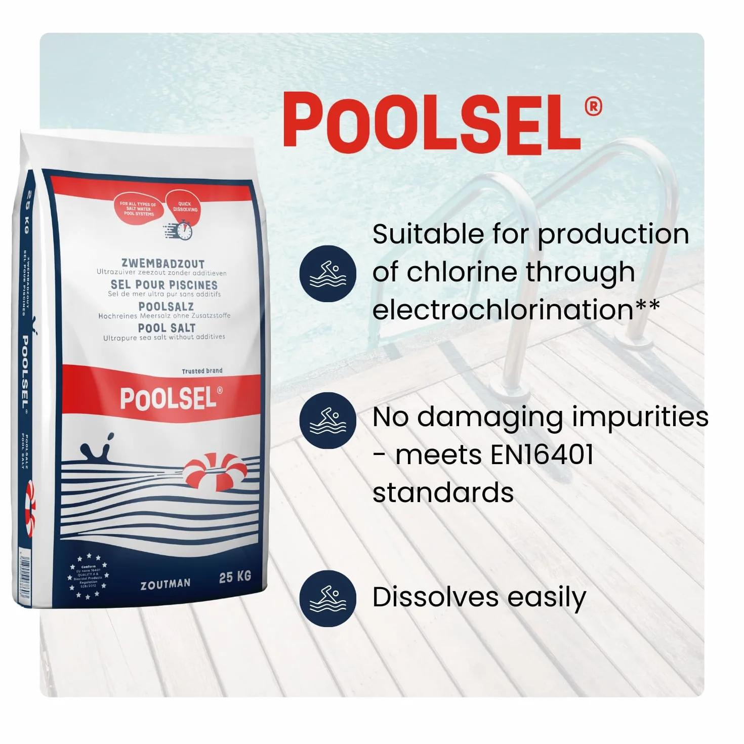 POOLSEL | Sól basenowa 25 kg | dla większej czystości