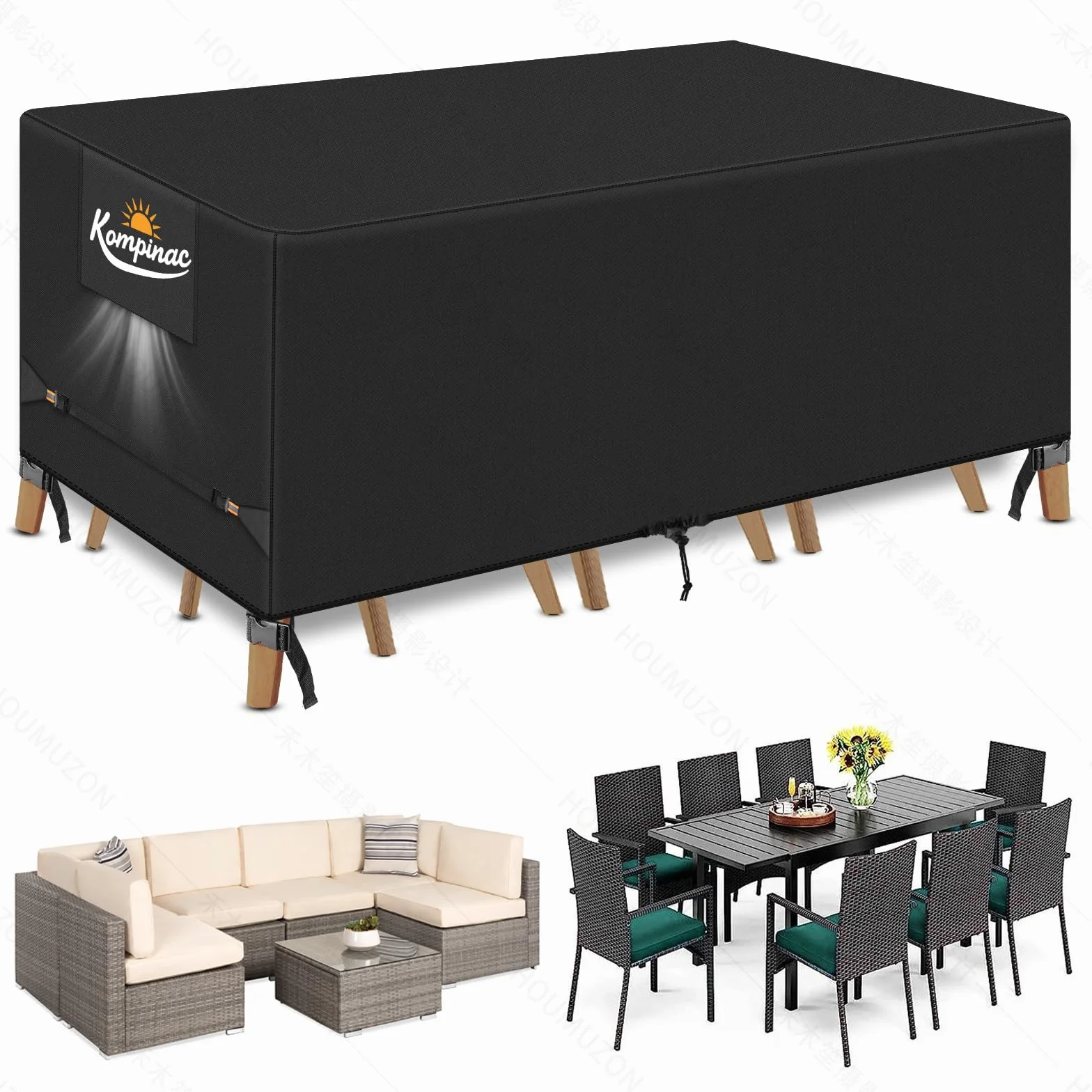 Pokrowiec na meble ogrodowe wodoodporny 900D Oxford 213x132x74cm czarny