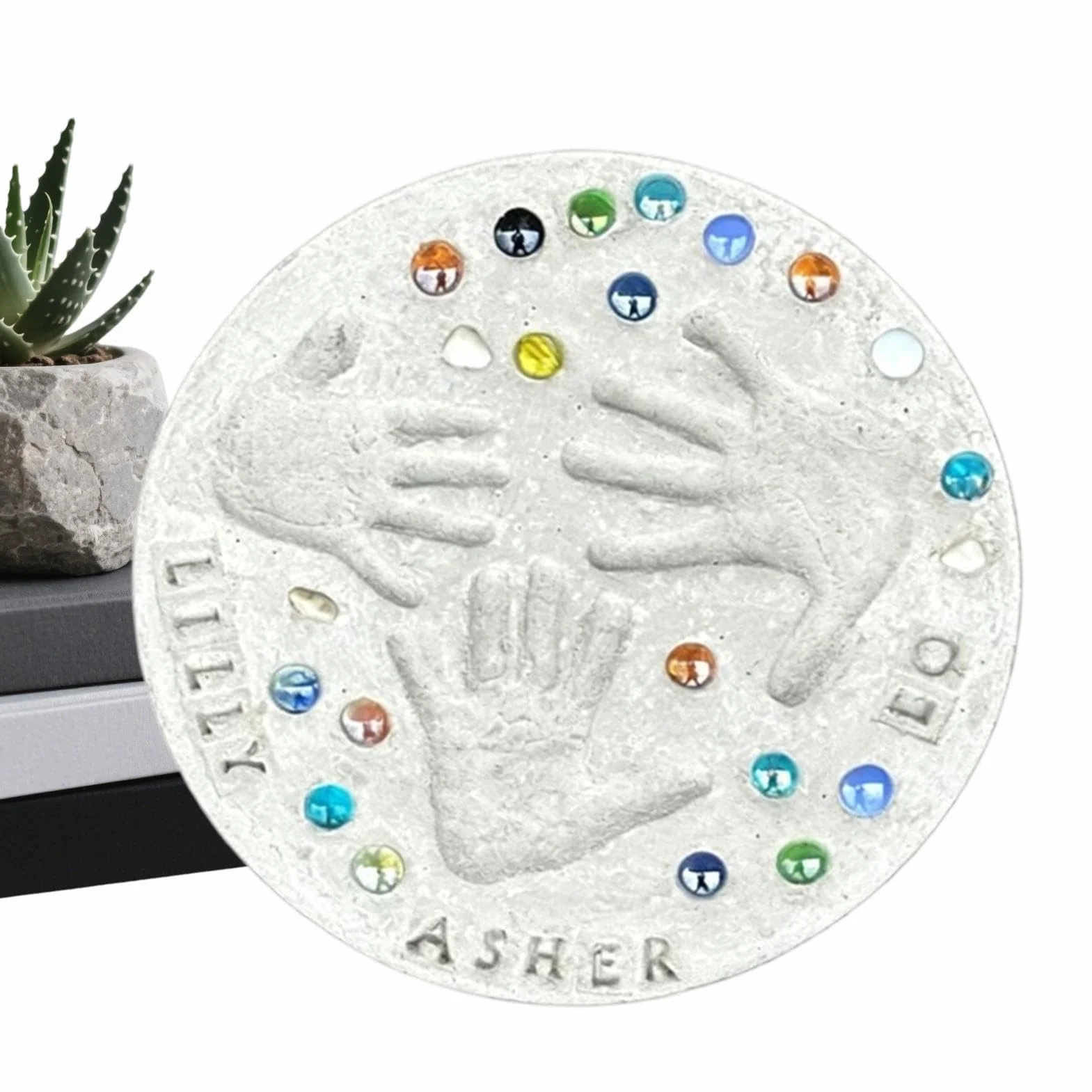 Handprint Stepping Stone Kit - DIY Garden Keepsake Craft Set | Cement Mold with Imprint Tools and Decorative Mosaic Pieces, Personalized Outdoor Memory Stone for Backyard Patio