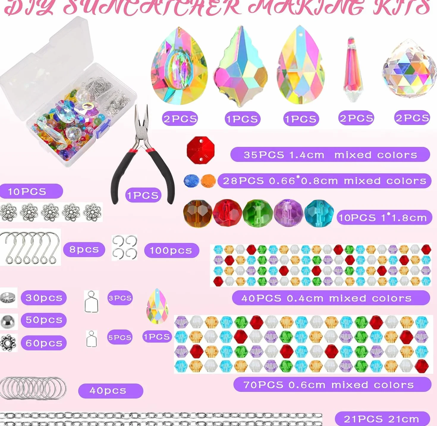 500 szt. DIY zestawy do tworzenia łapaczy słońca dla dorosłych, kryształowy łapacz słońca, artykuły artystyczne i rzemieślnicze, zestaw z kolorowymi kryształami, koraliki, tęczowy pryzmat, do