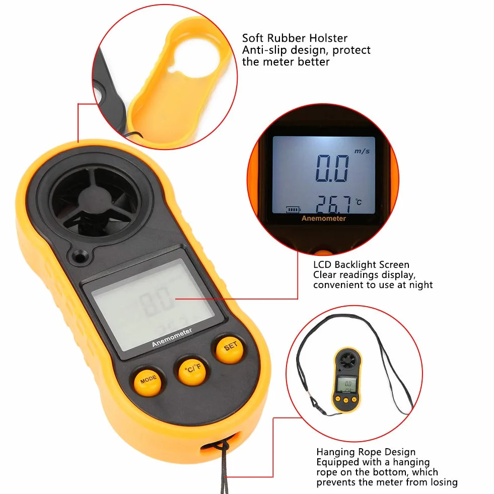 Cyfrowy anemometr ręczny GM818 LCD do pomiaru prędkości powietrza