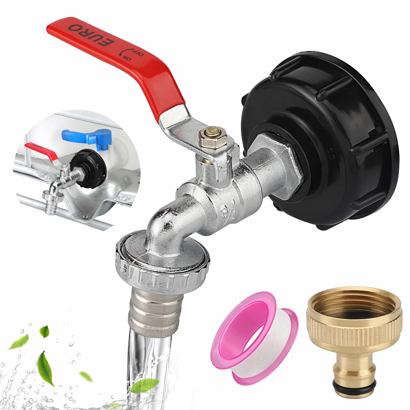 Adapter do Zbiornika IBC 1000 l Kran Spustowy S60X6 Gwint 3/4 Cala Czarny