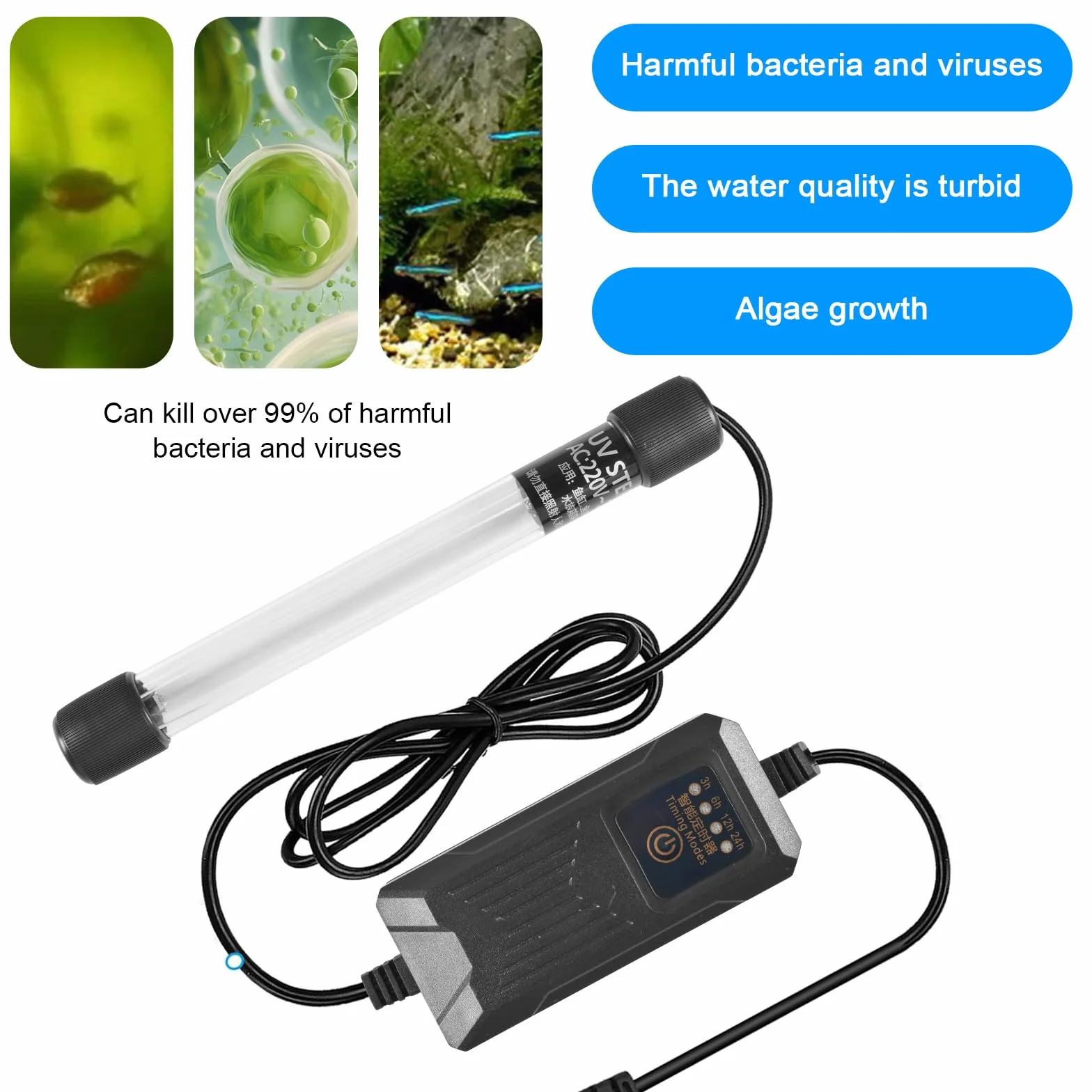 Funmo Akwarium sterylizator UV, lampa UV do sterylizacji, światło UV, oczyszczacz wody, do akwariów do podwodnej sterylizacji, dezynfekcji wody i zabijania zielonych alg i bakterii