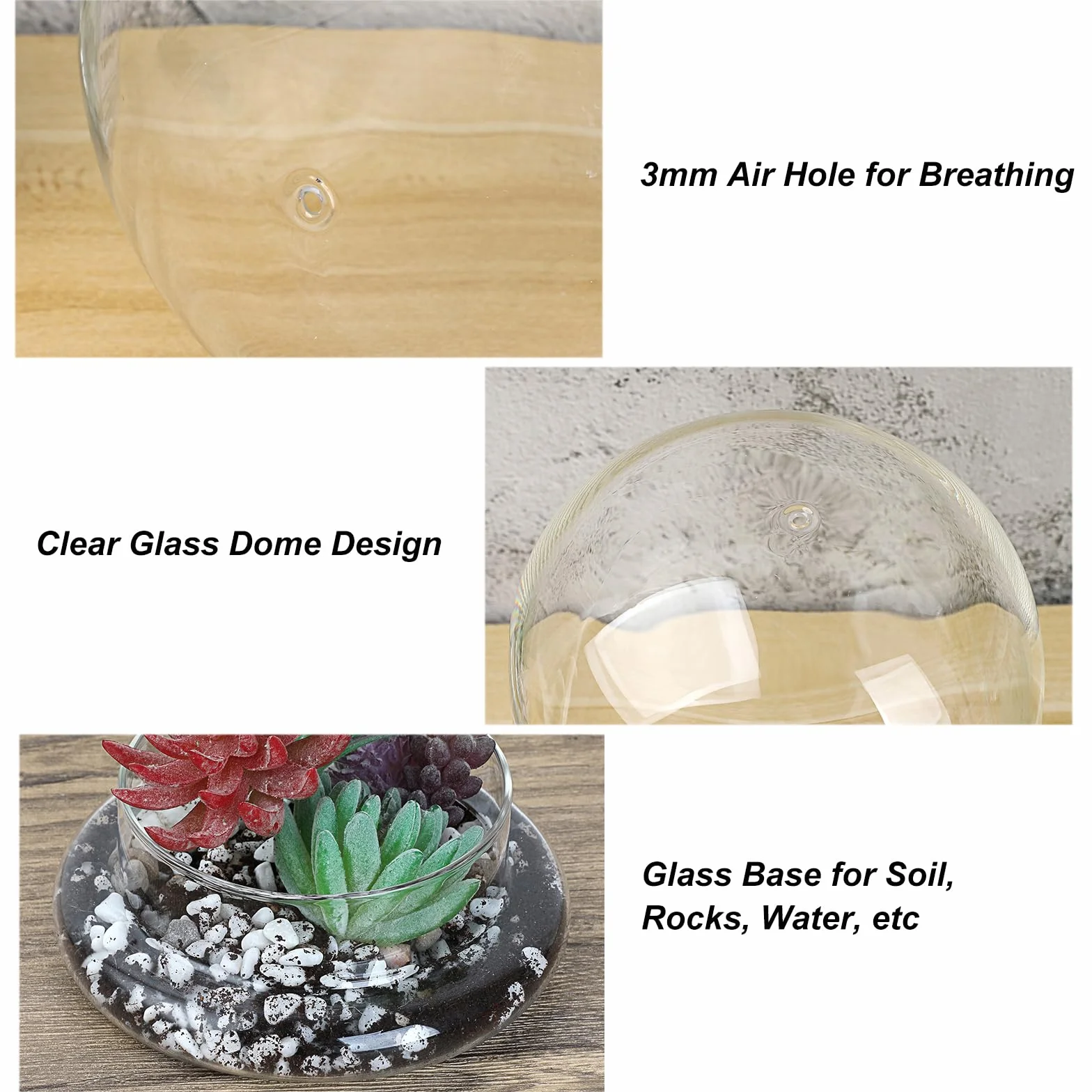 Szklana doniczka mini terrarium na sukulenty z otworem wentylacyjnym 3 mm